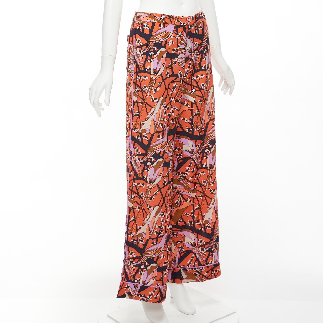 Brown MARC BY MARC JACOBS red pink birds floral print wide leg cropped pants US2 S For Sale