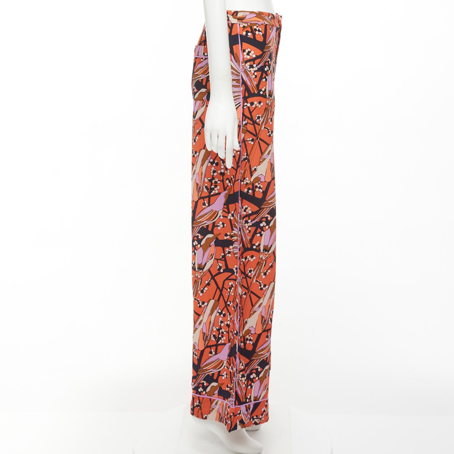 MARC BY MARC JACOBS red pink birds floral print wide leg cropped pants US2 S In Excellent Condition For Sale In Hong Kong, NT