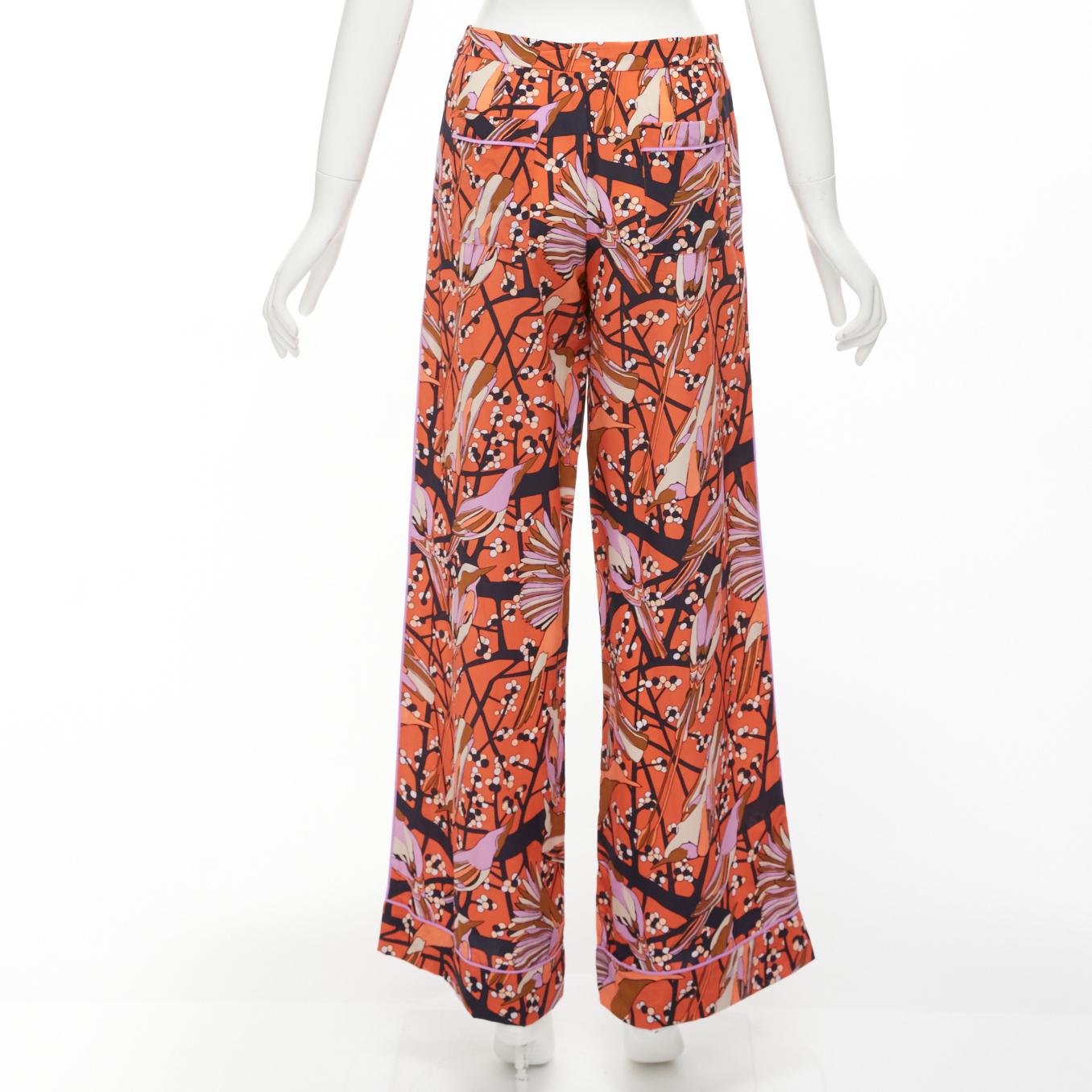 Women's MARC BY MARC JACOBS red pink birds floral print wide leg cropped pants US2 S For Sale