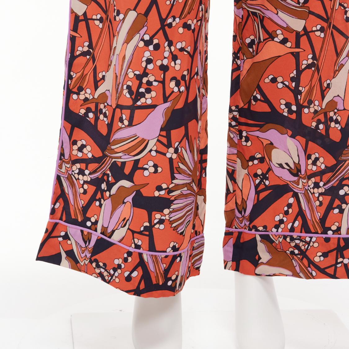 MARC BY MARC JACOBS red pink birds floral print wide leg cropped pants US2 S For Sale 2