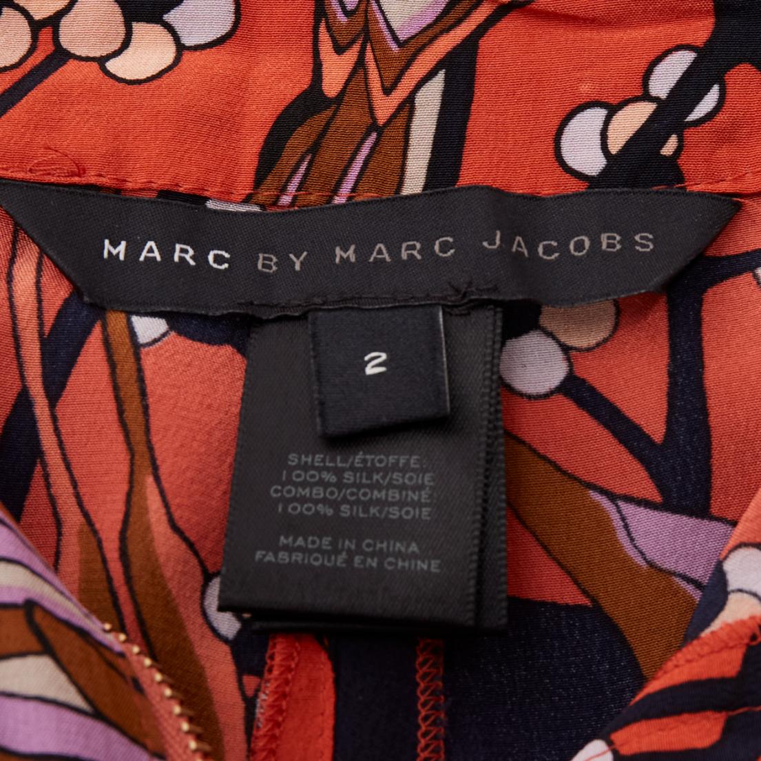 MARC BY MARC JACOBS red pink birds floral print wide leg cropped pants US2 S For Sale 4