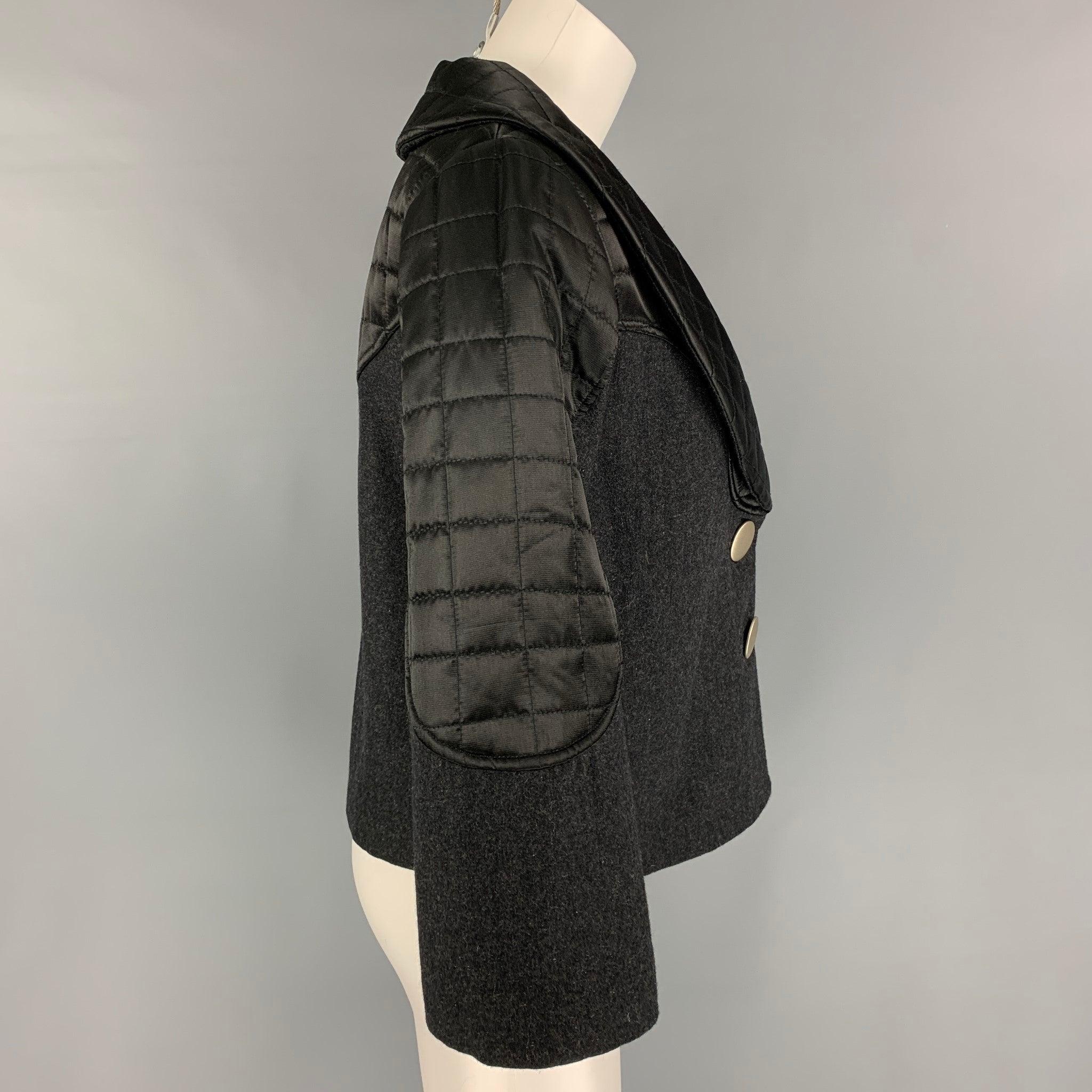 MARC by MARC JACOBS Size 2 Grey Wool Black Quilted Jacket In Good Condition For Sale In San Francisco, CA