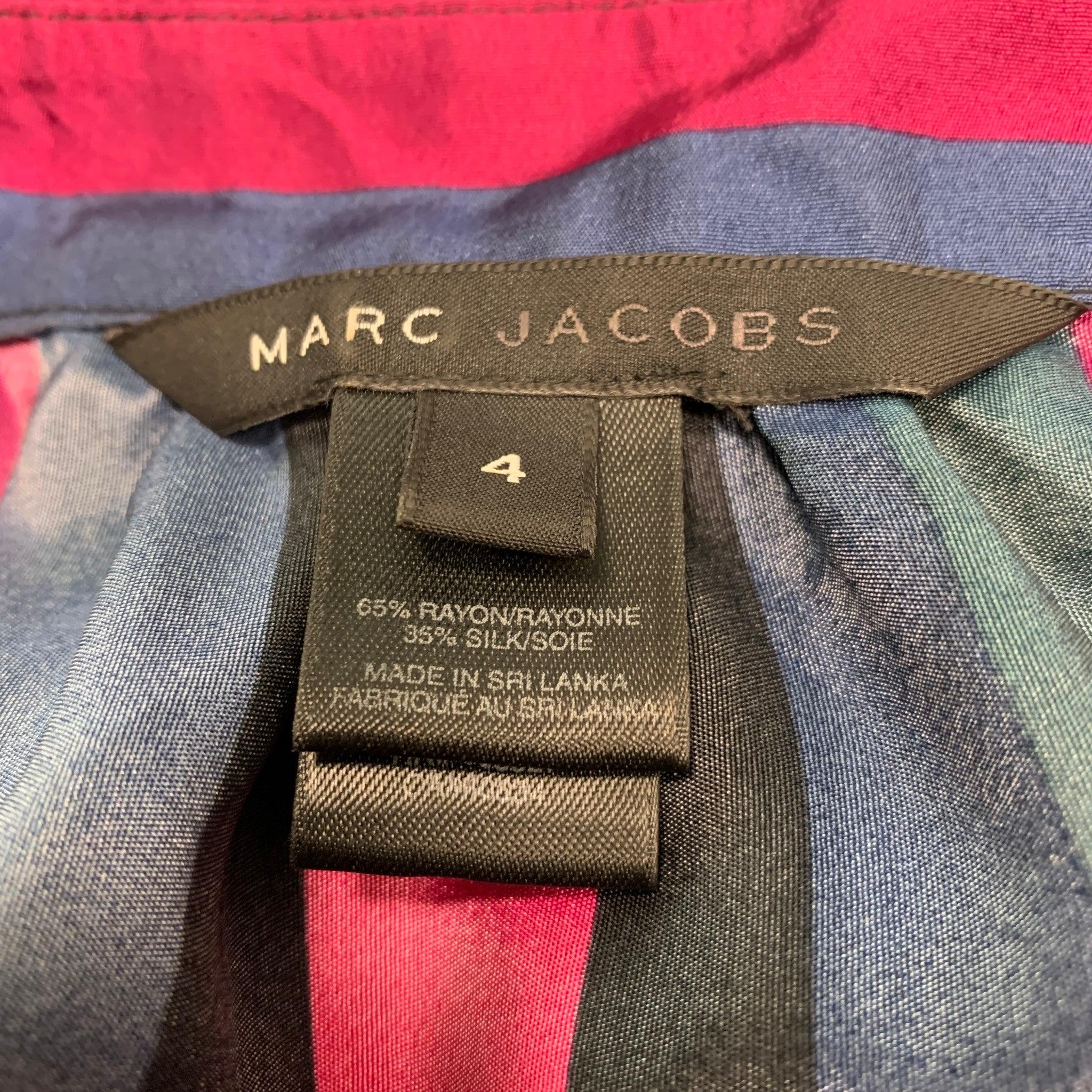 MARC by MARC JACOBS Size 4 Multi-Color Rayon Silk Stripe Ruffle Casual Top For Sale 3