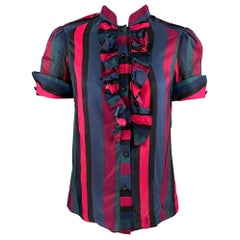 MARC by MARC JACOBS Größe 4 Multi-Color Rayon Seide Streifen Rüschen Casual Top