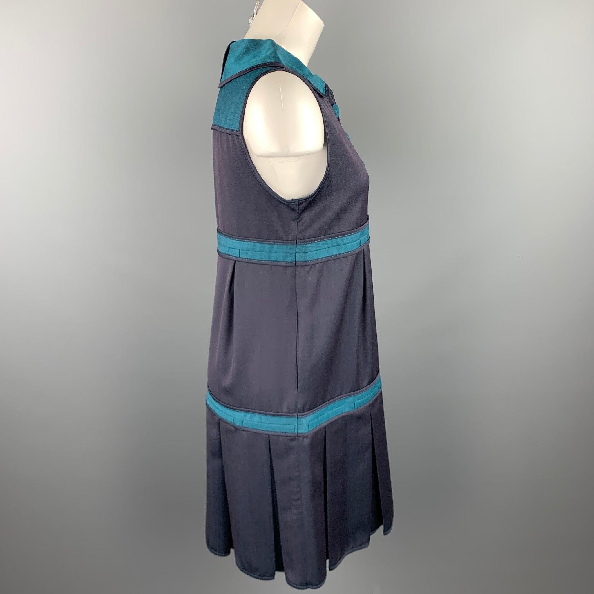 MARC by MARC JACOBS Size 6 Slate Color Block Wool Pleated Sleeveless Dress In Good Condition For Sale In San Francisco, CA