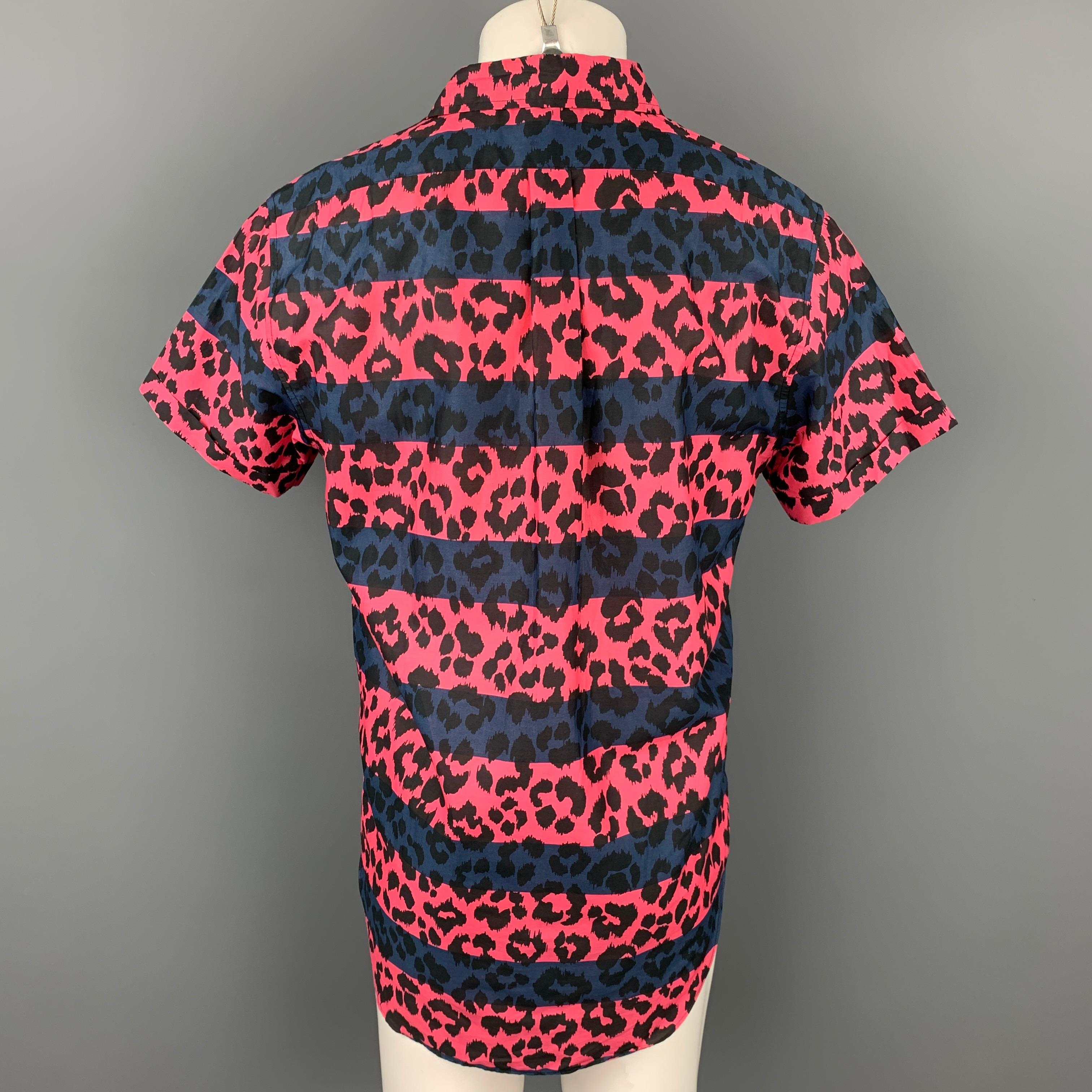 Black MARC by MARC JACOBS Size L Pink & Navy Leopard Print Cotton Short Sleeve Shirt