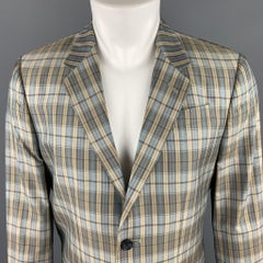 MARC by MARC JACOBS Size L Teal Blue Plaid Silk Notch Lapel Sport Coat