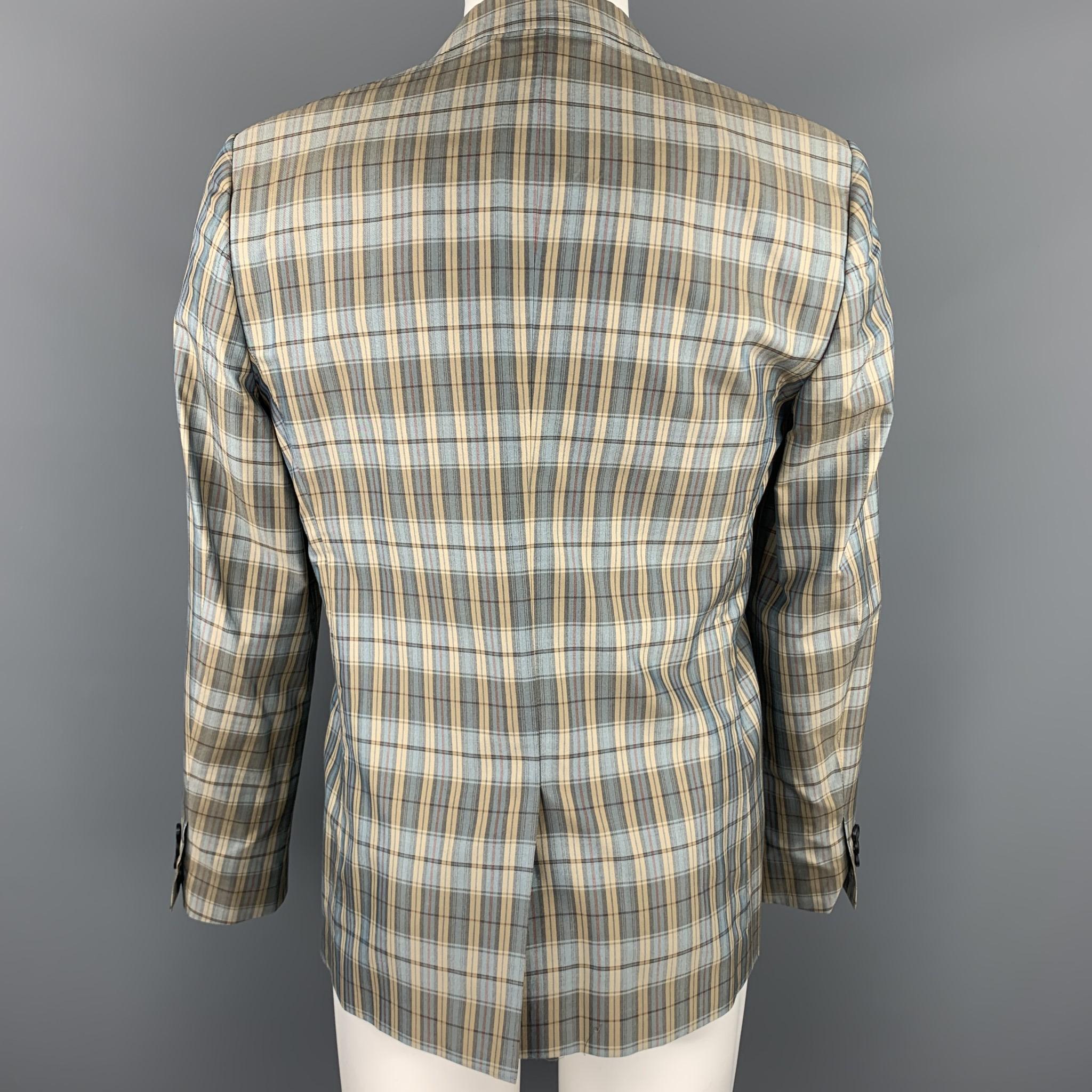 MARC by MARC JACOBS Size L Teal Blue Plaid Silk Notch Lapel Sport Coat In Excellent Condition In San Francisco, CA