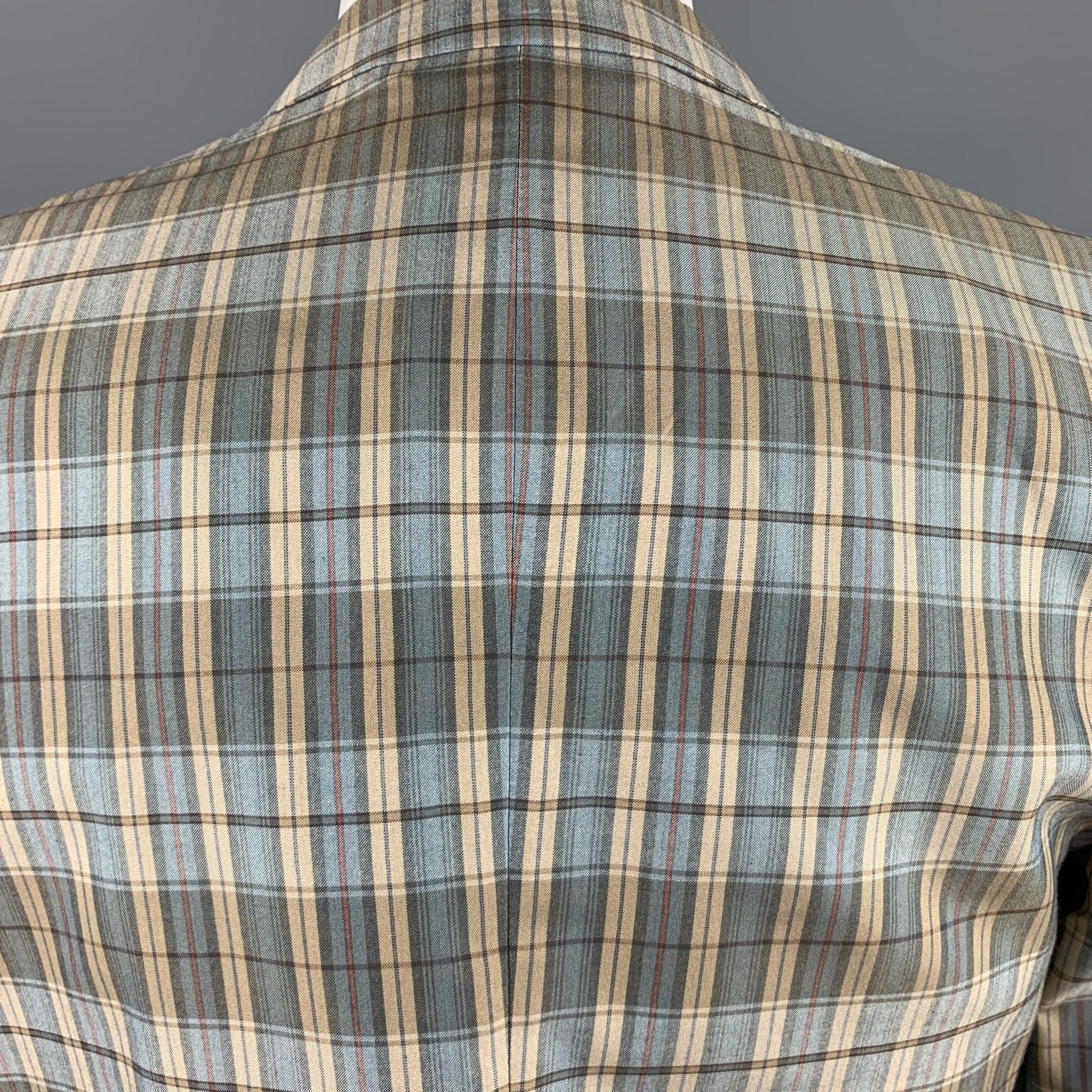 MARC by MARC JACOBS Size L Teal Blue Plaid Silk Notch Lapel Sport Coat For Sale 1