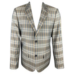 MARC by MARC JACOBS Size L Teal Blue Plaid Silk Notch Lapel Sport Coat