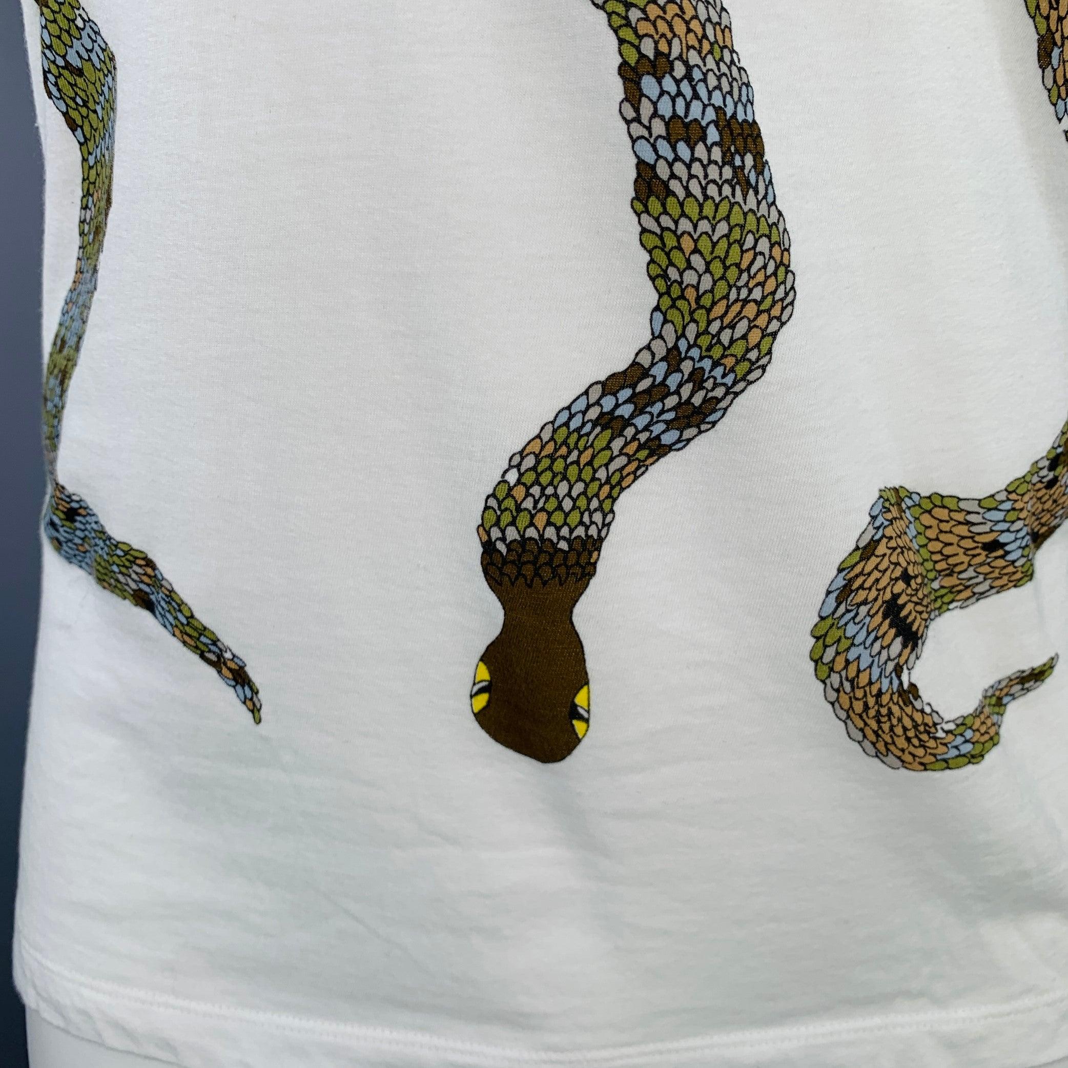MARC by MARC JACOBS Size M White Olive Snake Cotton Short Sleeve T-shirt In Good Condition In San Francisco, CA