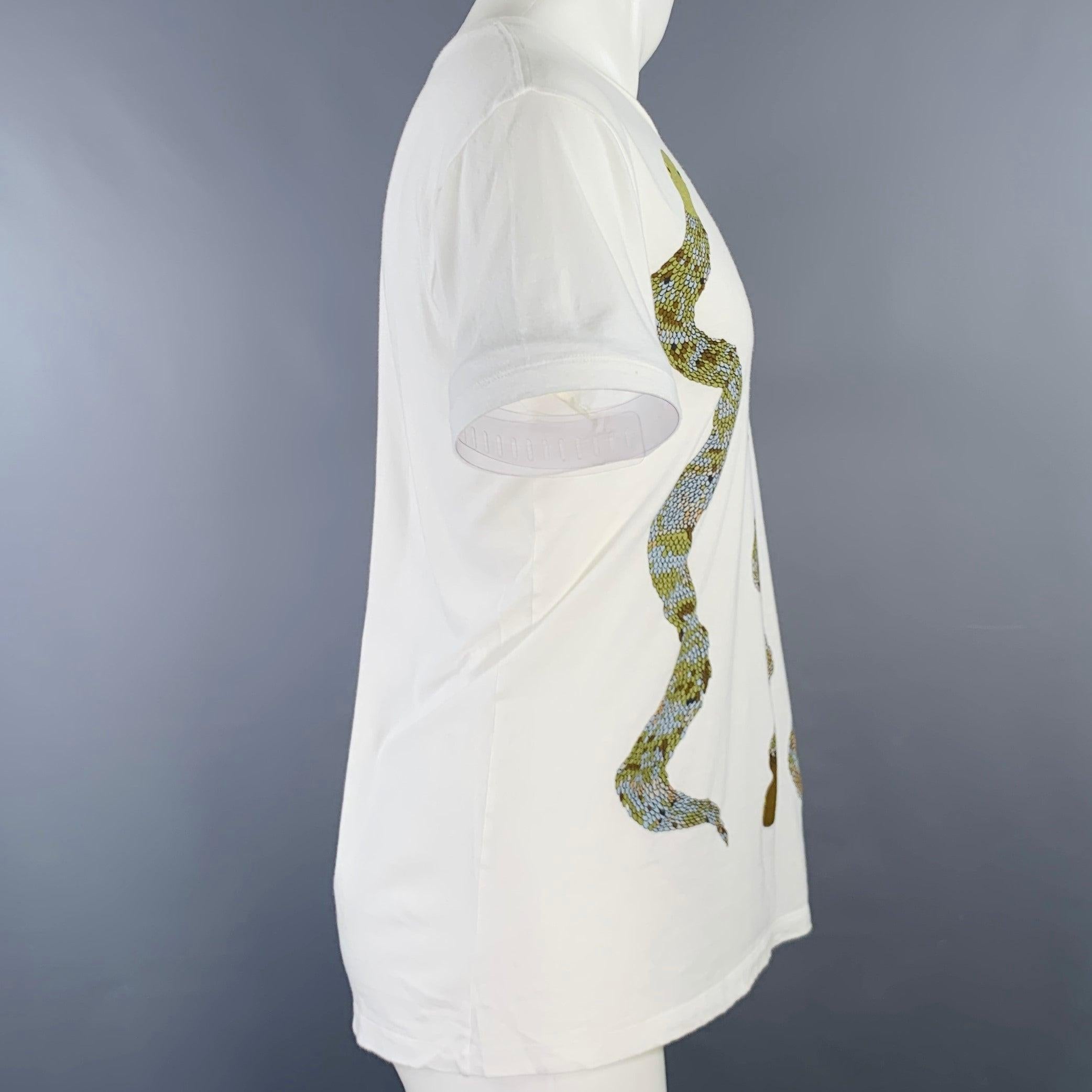 Men's MARC by MARC JACOBS Size M White Olive Snake Cotton Short Sleeve T-shirt
