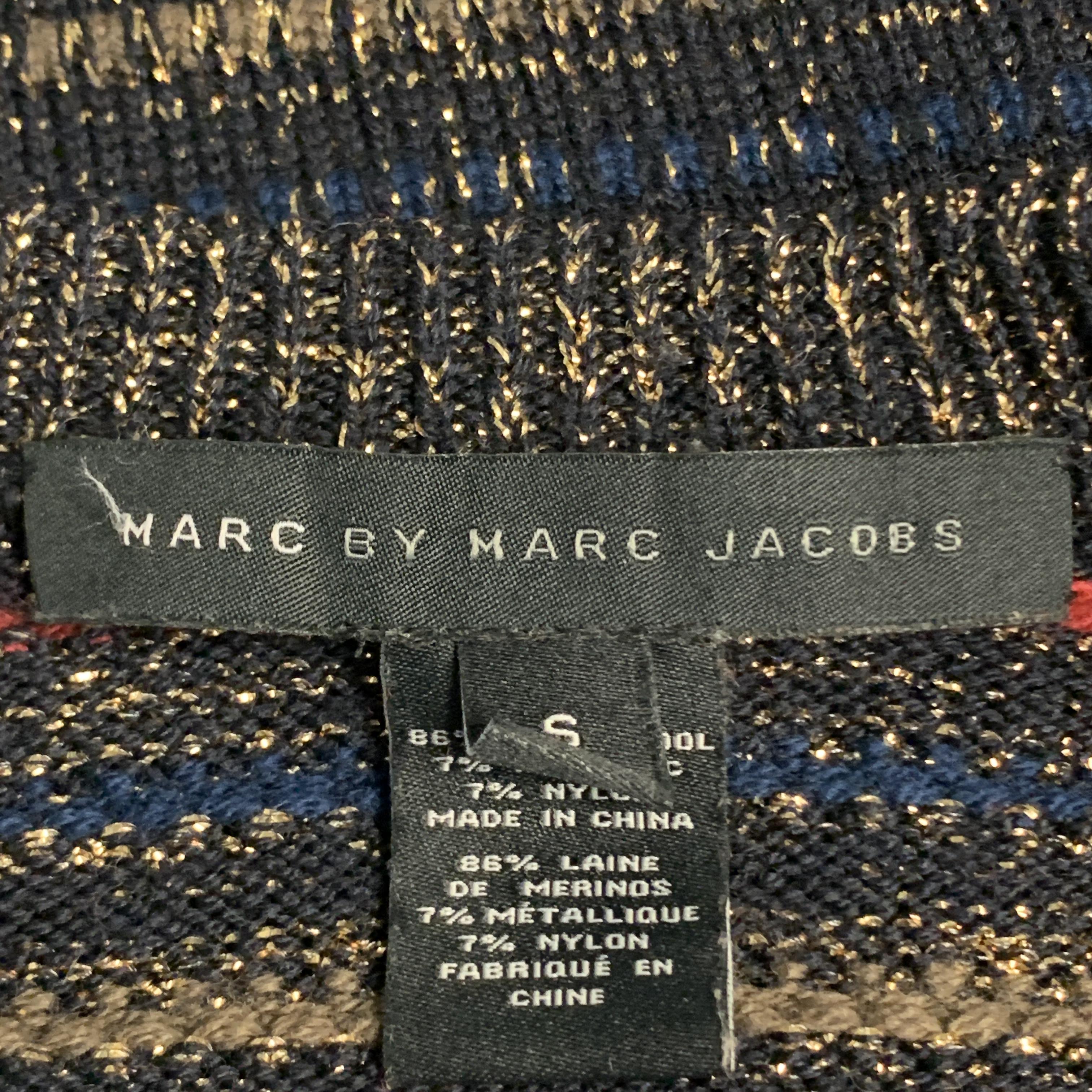MARC by MARC JACOBS Size S Black & Gold Knitted Wool Blend V-Neck Pullover Sweat 2