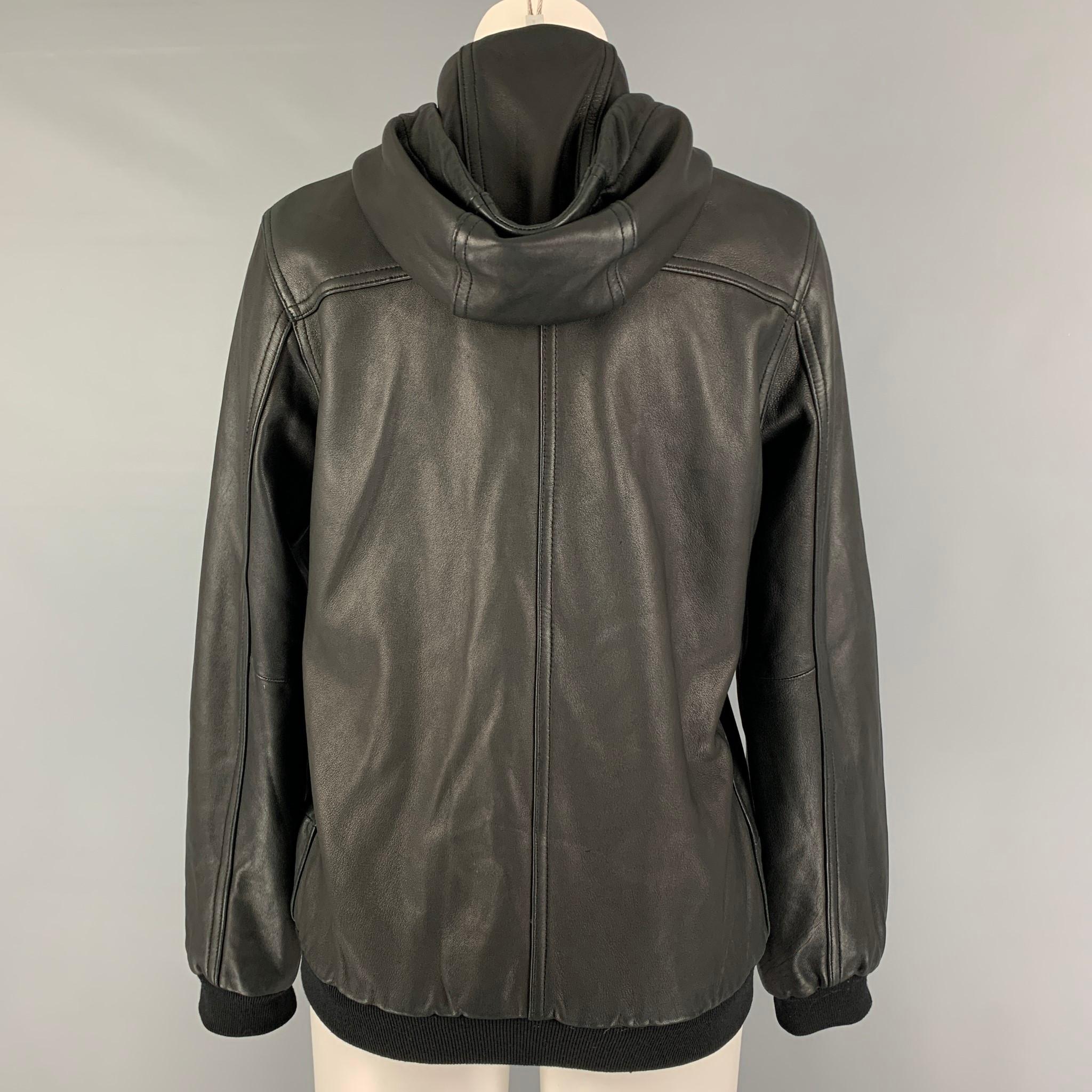 MARC by MARC JACOBS Size S Black Leather Hooded Jacket In Excellent Condition In San Francisco, CA