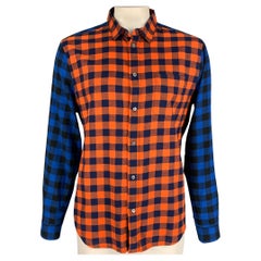 MARC by MARC JACOBS - Chemise à manches longues en coton à carreaux bleus et orange, taille XL