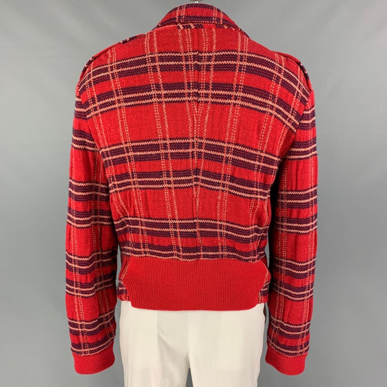 MARC by MARC JACOBS Size XL Red Navy Plaid Wool Biker Jacket In Good Condition For Sale In San Francisco, CA