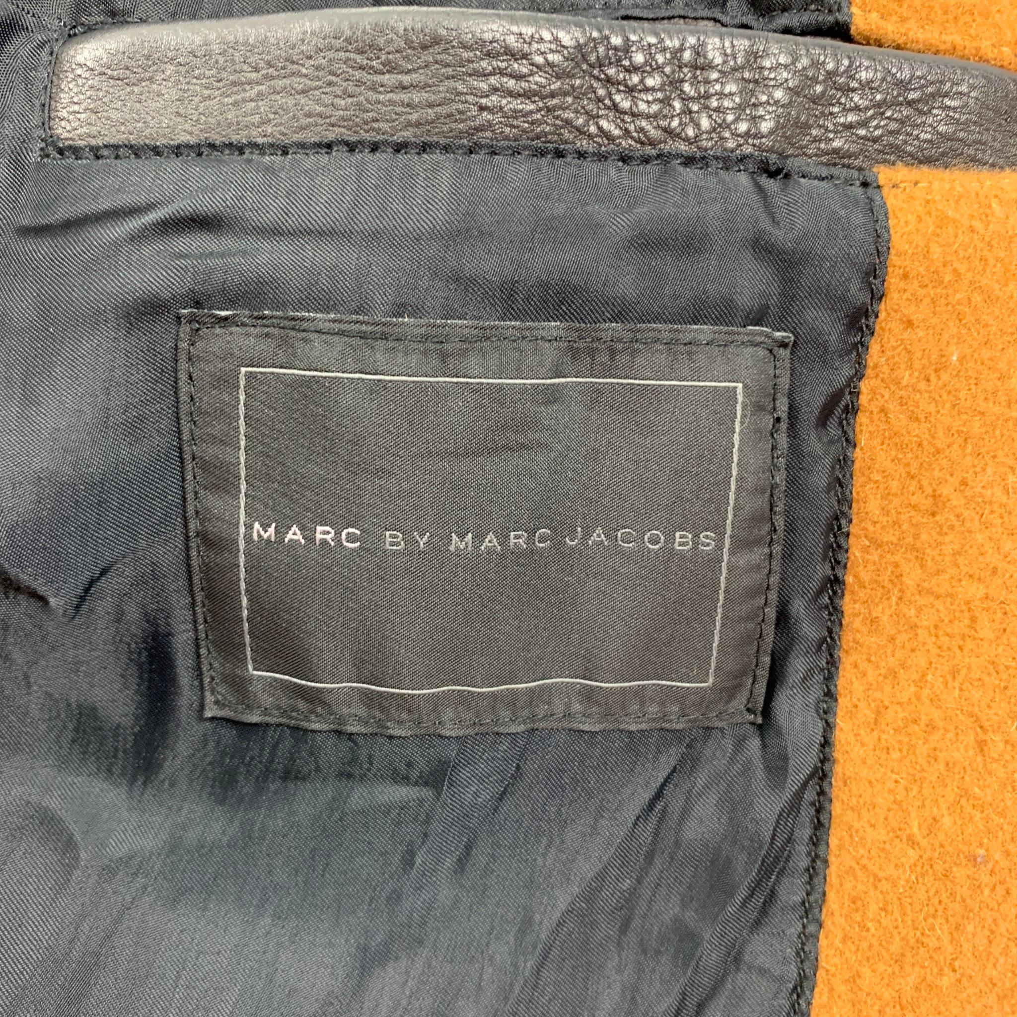 MARC by MARC JACOBS Size XL Tan Black Mixed Materials Varsity Jacket In Good Condition In San Francisco, CA