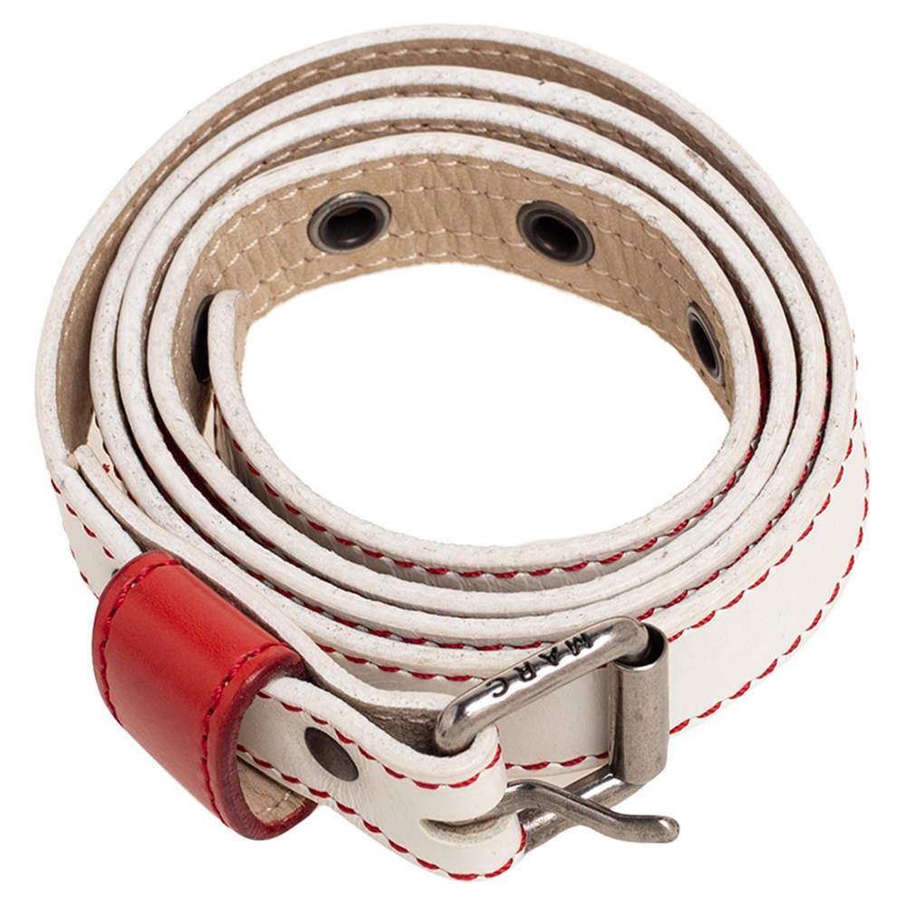 Beige Marc by Marc Jacobs White/Red Leather Buckle Belt S/M