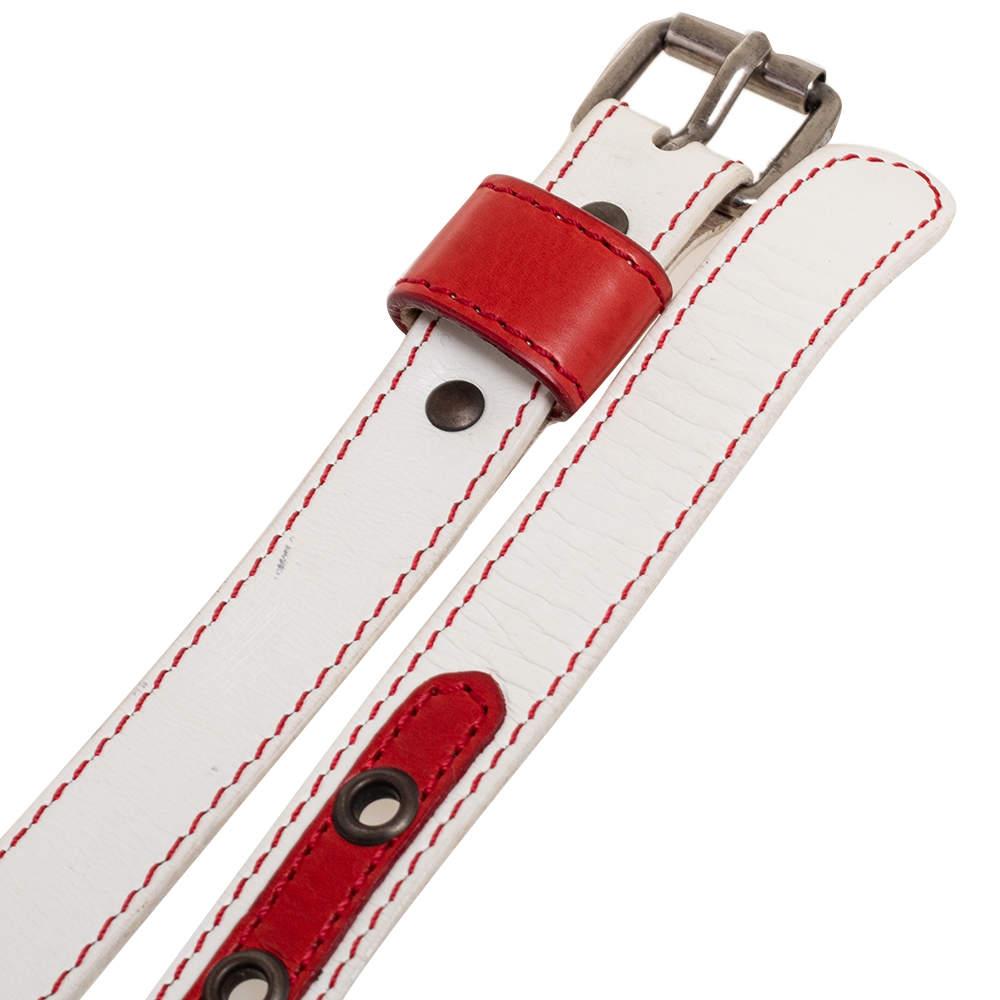 Marc by Marc Jacobs White/Red Leather Buckle Belt S/M In Good Condition In Dubai, Al Qouz 2