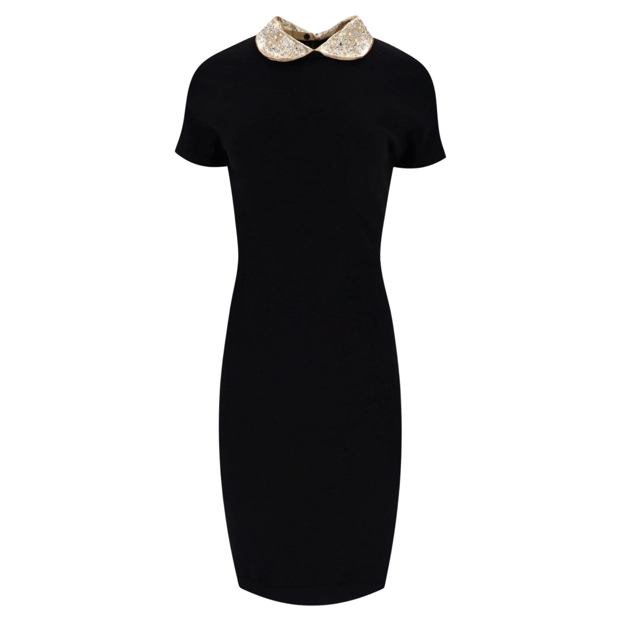 Marc By Marc Jacobs Wool Blend Dress With Leather Jewel-Embellished Collar