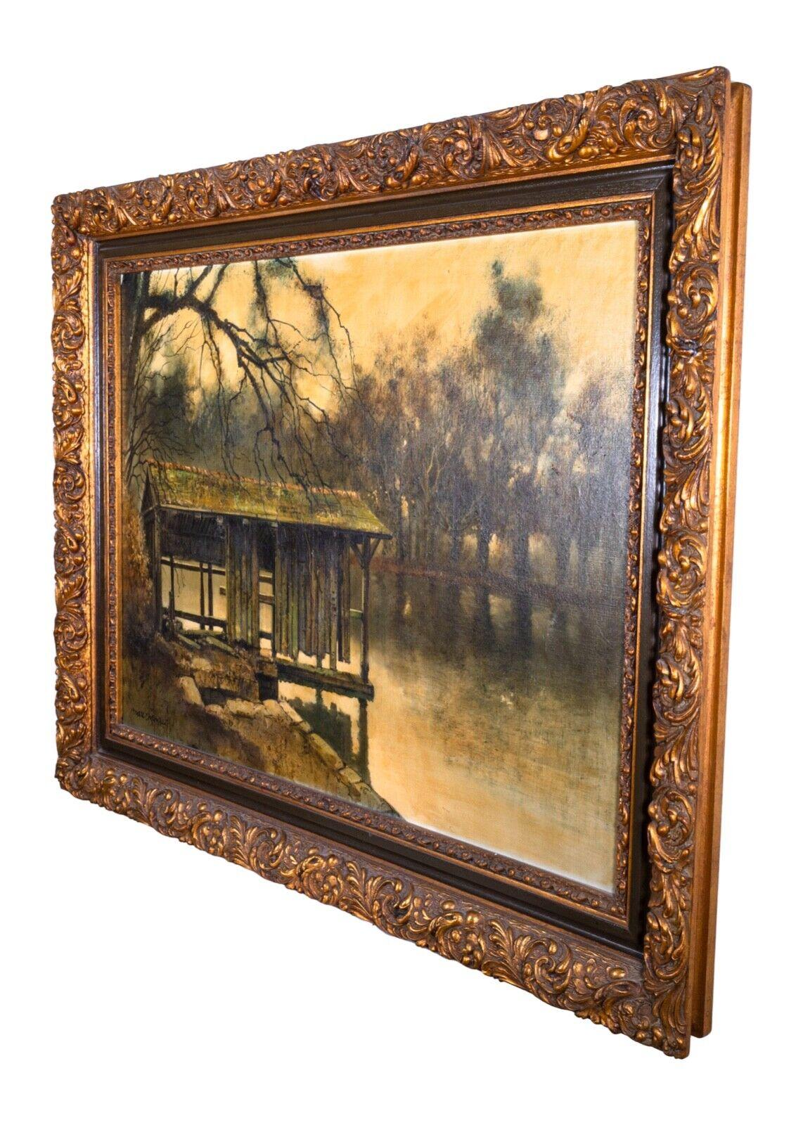 Marc Capaud Etang at Sologne firmato 1975 Pittura a olio su tela Paesaggio francese in vendita 5