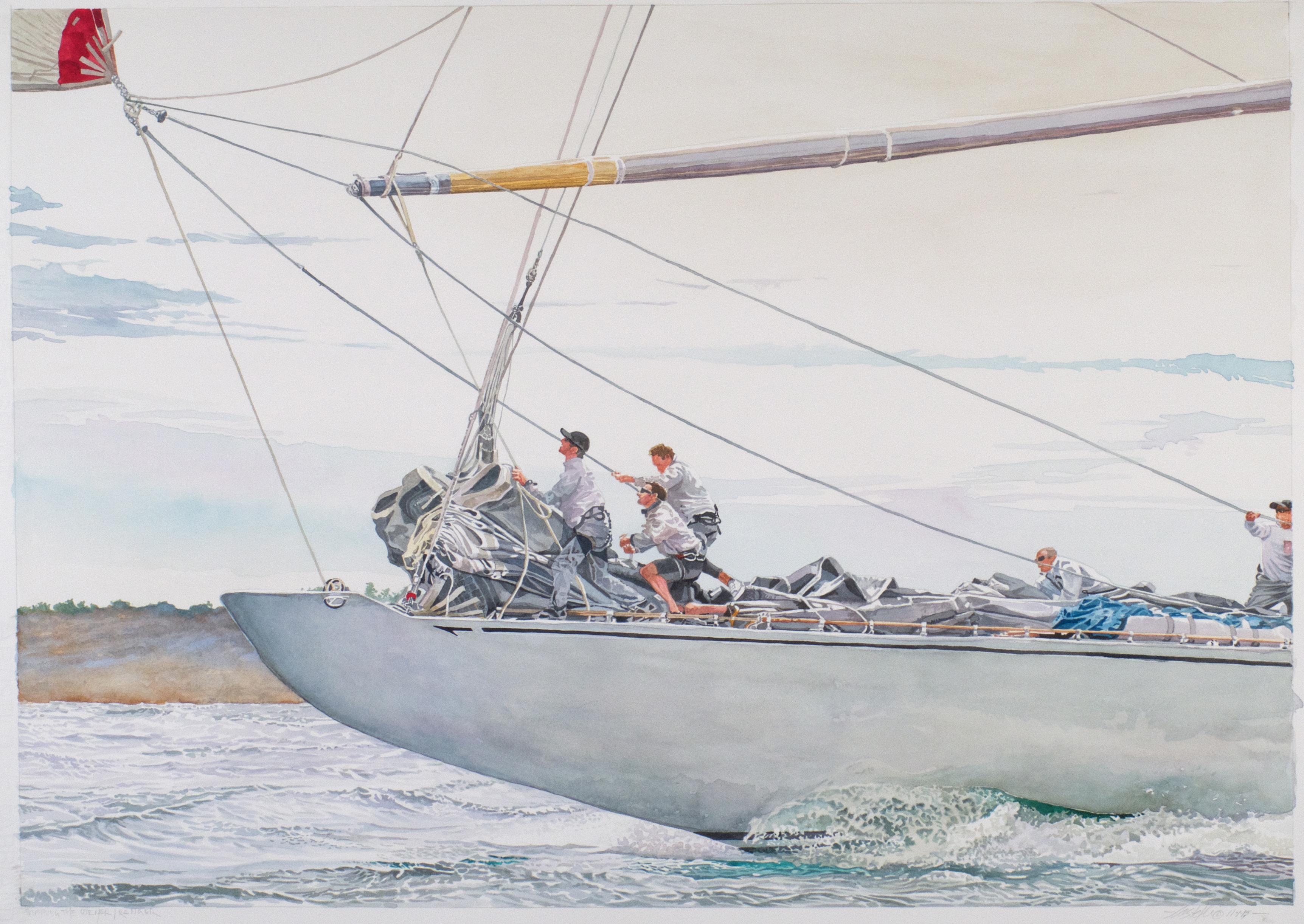 Trimming the Corner- J-Class Yacht Ranger - Painting by Marc Castelli