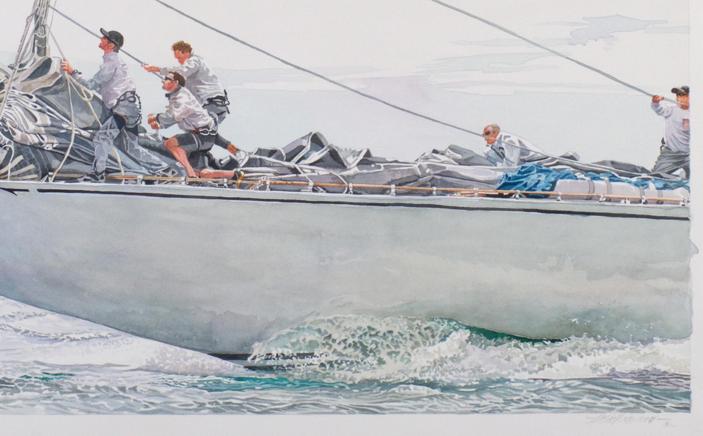 Trimming the Corner- J-Class Yacht Ranger - American Realist Painting by Marc Castelli