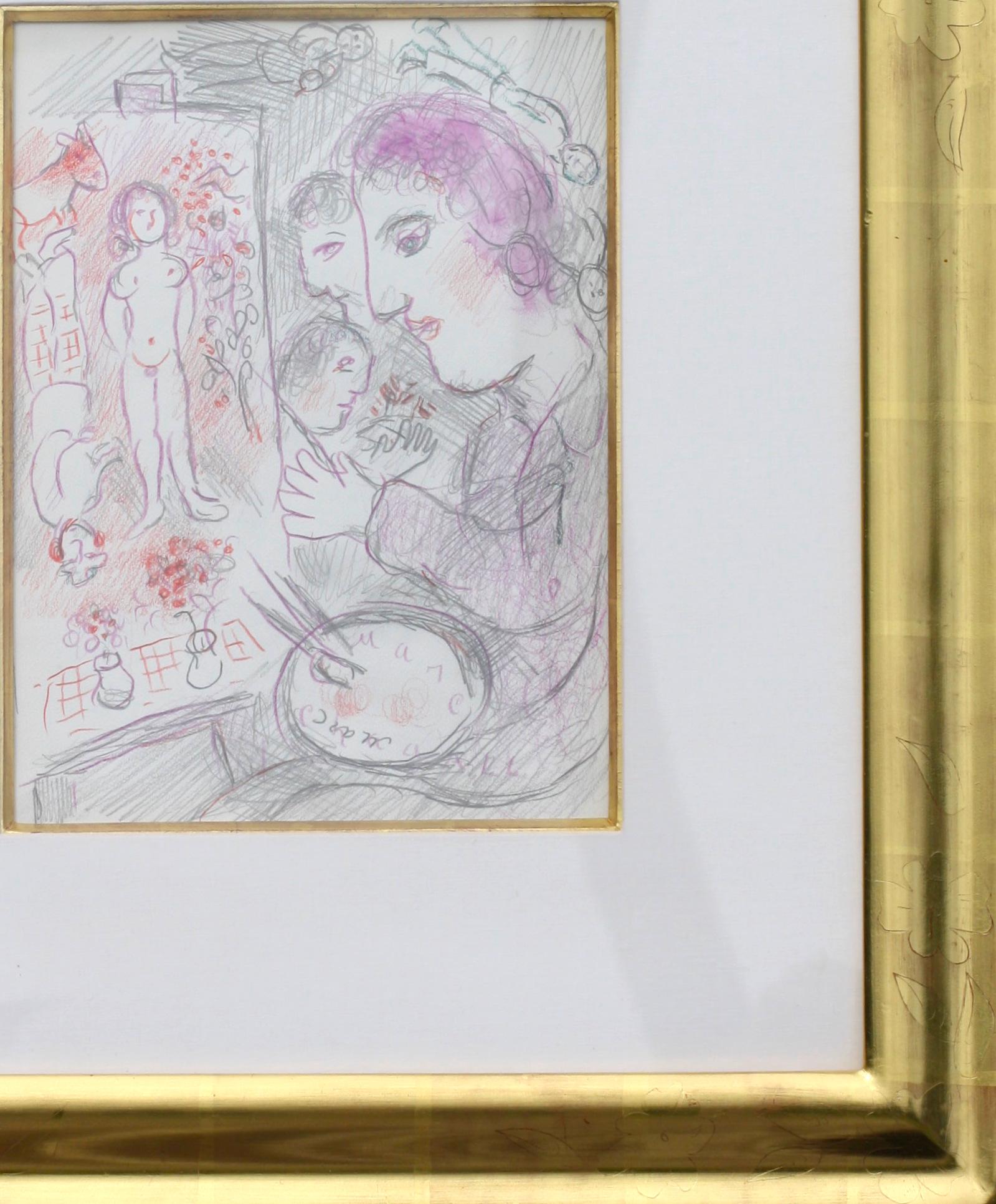 20th Century Marc Chagall the Artist at His Easel Signed Marc Chagall 'L/R'