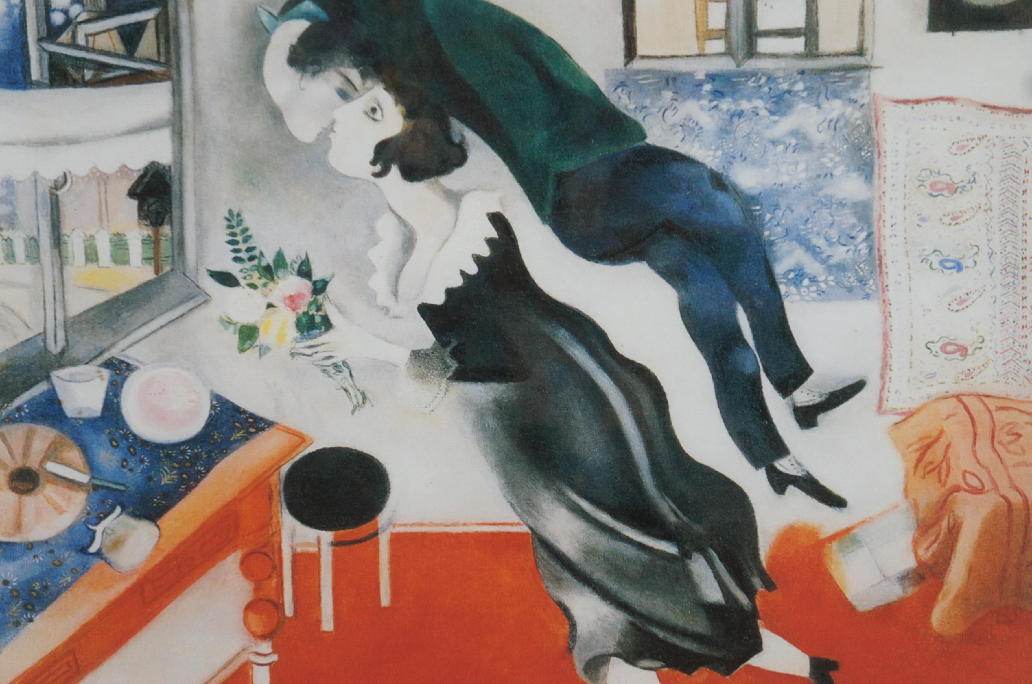 Lithographie sur papier signée Marc Chagall Birthday Love L'Anniversaire, 35 po. (anniversaire) Bon état à Dayton, OH