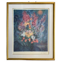 Marc Chagall "Blue Bouquet" Print in Gilt Wood Frame