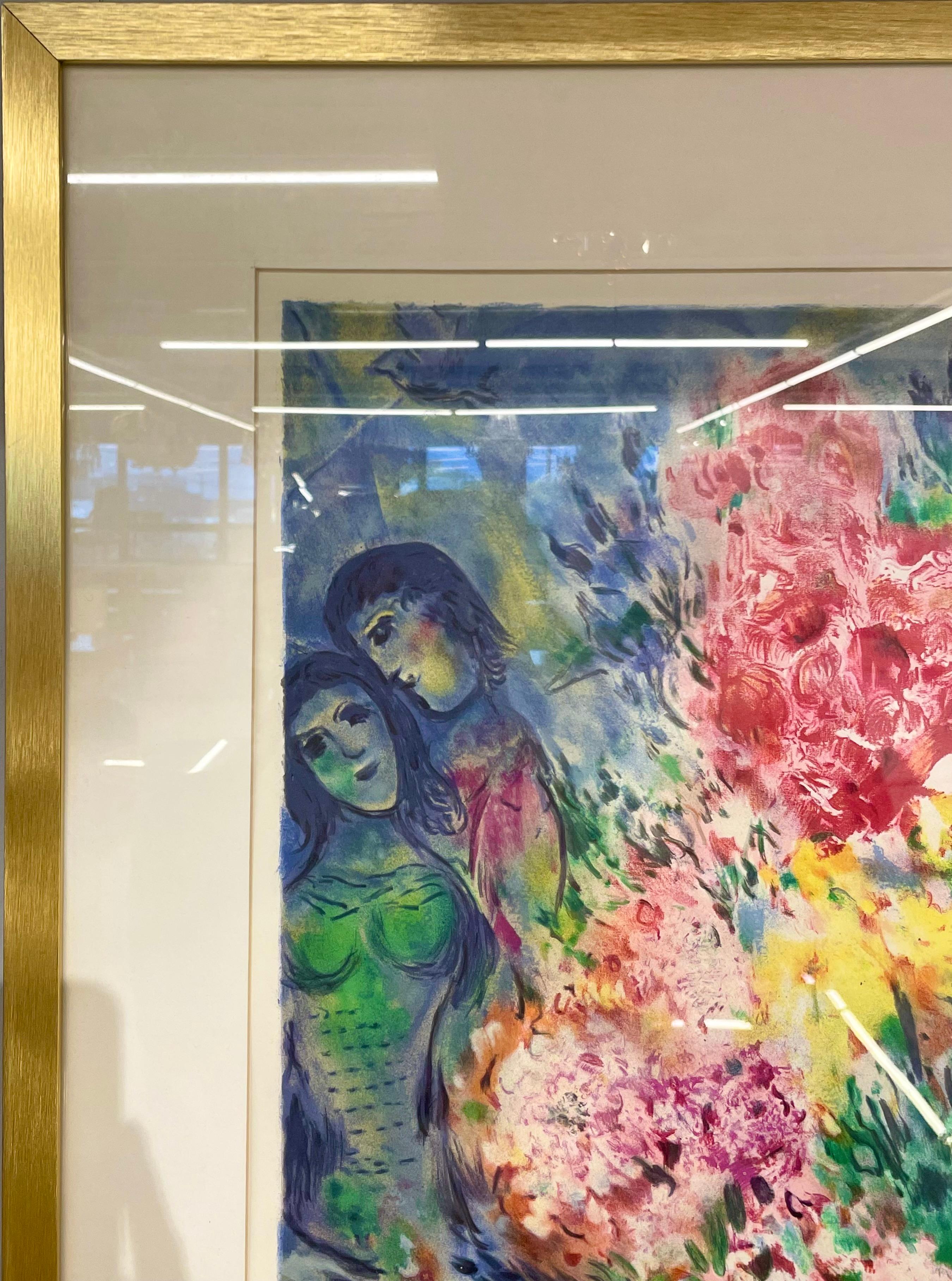 Marc Chagall Lithographie „Bouquet De Fleurs“, gerahmt (Moderne der Mitte des Jahrhunderts) im Angebot