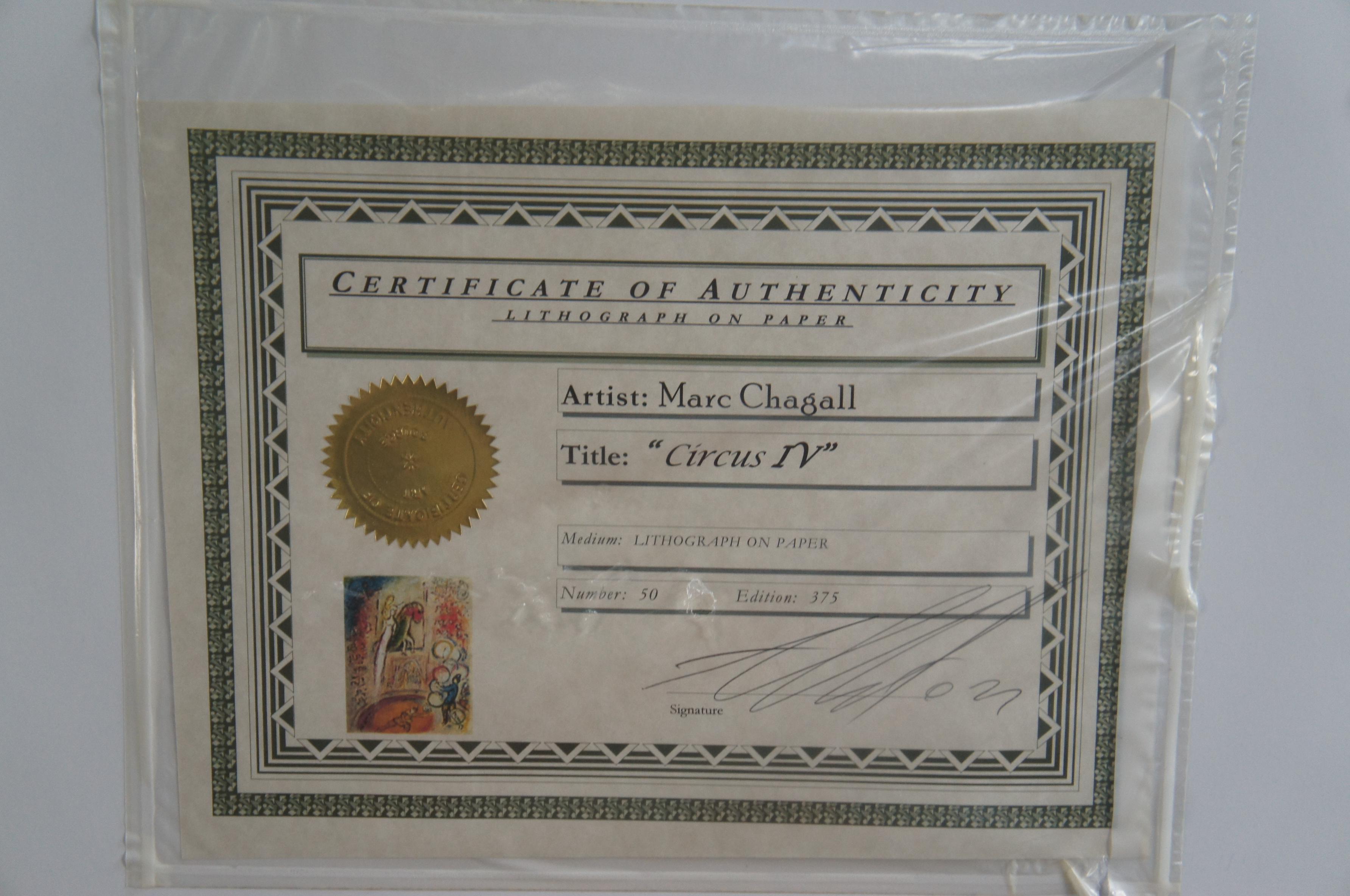 Marc Chagall Circus IV Signed Impressionist Lithograph Print w COA 3