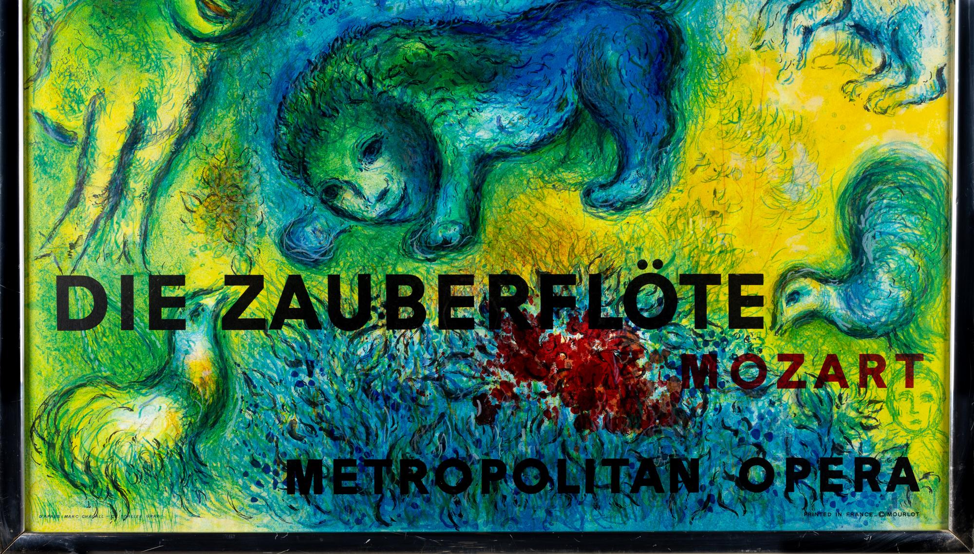 Marc Chagall Die Zauberflöte Mozart Metropolitan Opera framed poster

This piece measures: 26.75 wide x 0.75 deep x 40.5 inches high

This Poster is in great vintage condition - minor wear on the frame (visible in photos)

Each piece is carefully