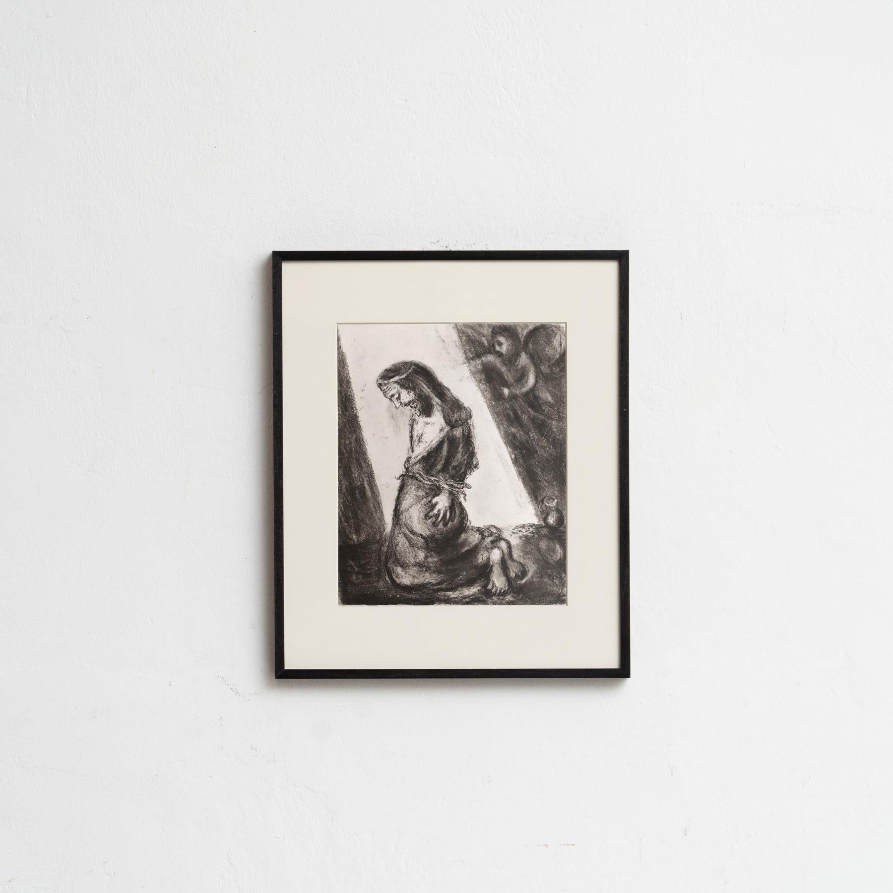 Descubre un raro y exquisito heliograbado en blanco y negro del legendario Marc Chagall, que representa una escena bíblica con la calidad etérea característica del artista. Este grabado pertenece a la muy solicitada publicación de Verve, 