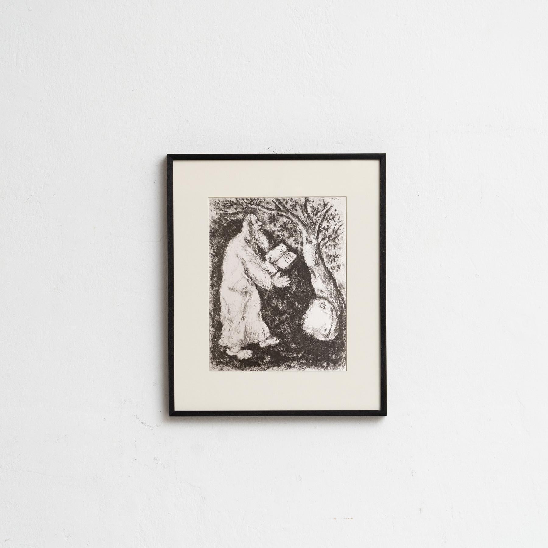 Descubre un raro y exquisito heliograbado en blanco y negro del legendario Marc Chagall, que representa una escena bíblica con la calidad etérea característica del artista. Este grabado pertenece a la muy solicitada publicación de Verve, 
