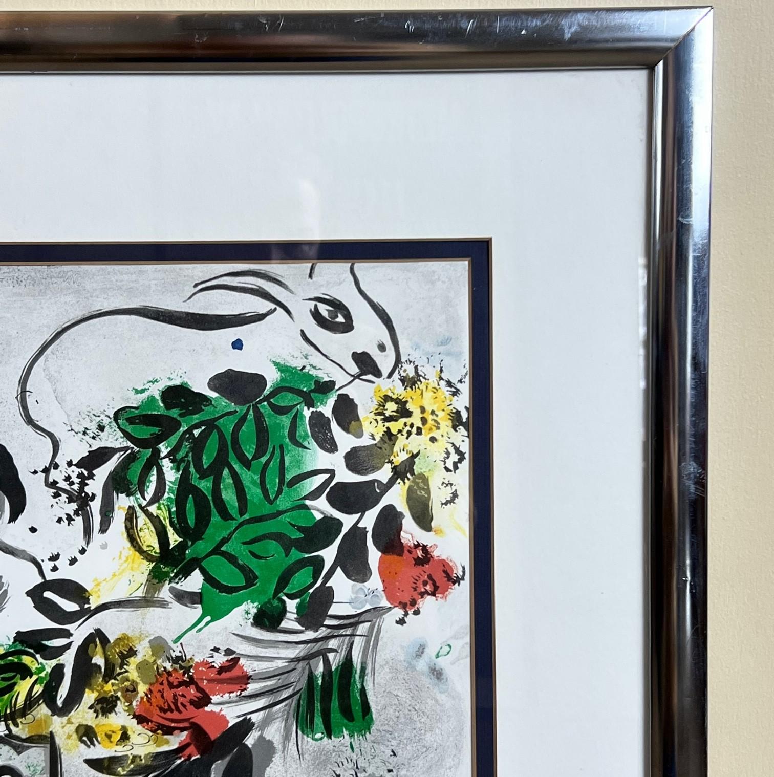 Mid-Century Modern Marc Chagall Framed Poster Fêtes De Pâques, Vence 1954, Matted and under Glass For Sale