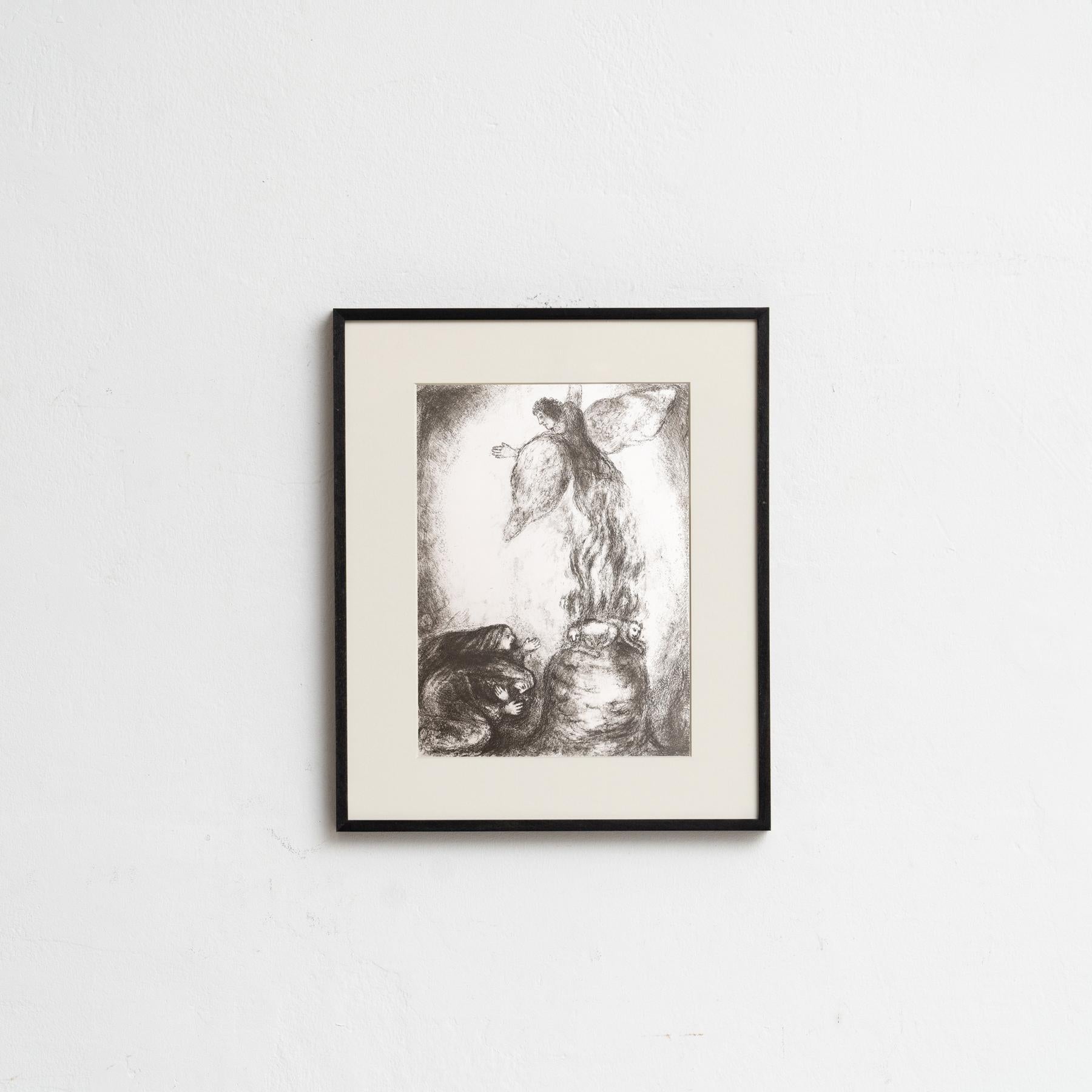 Descubre un impresionante heliograbado en blanco y negro del célebre Marc Chagall, que plasma su interpretación única de un tema bíblico con su característico estilo onírico. Este grabado pertenece a la serie de publicaciones Verve, y apareció