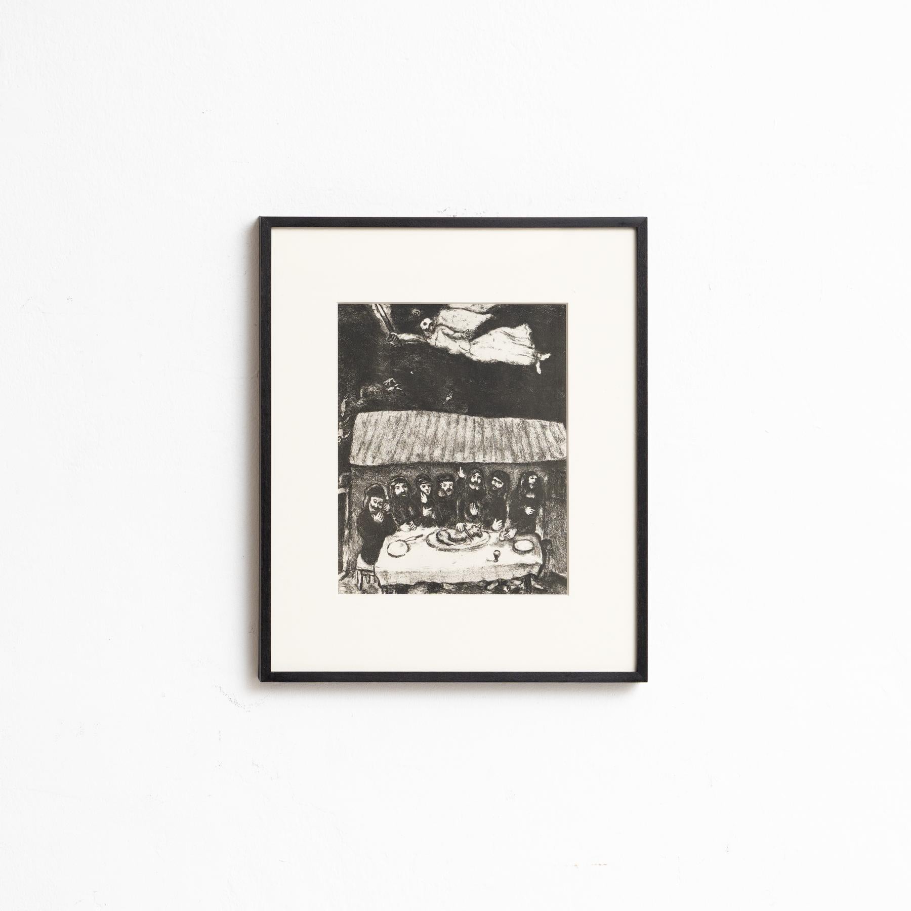 Descubre un impresionante heliograbado en blanco y negro del célebre Marc Chagall, que plasma su interpretación única de un tema bíblico con su característico estilo onírico. Este grabado pertenece a la serie de publicaciones Verve, y apareció