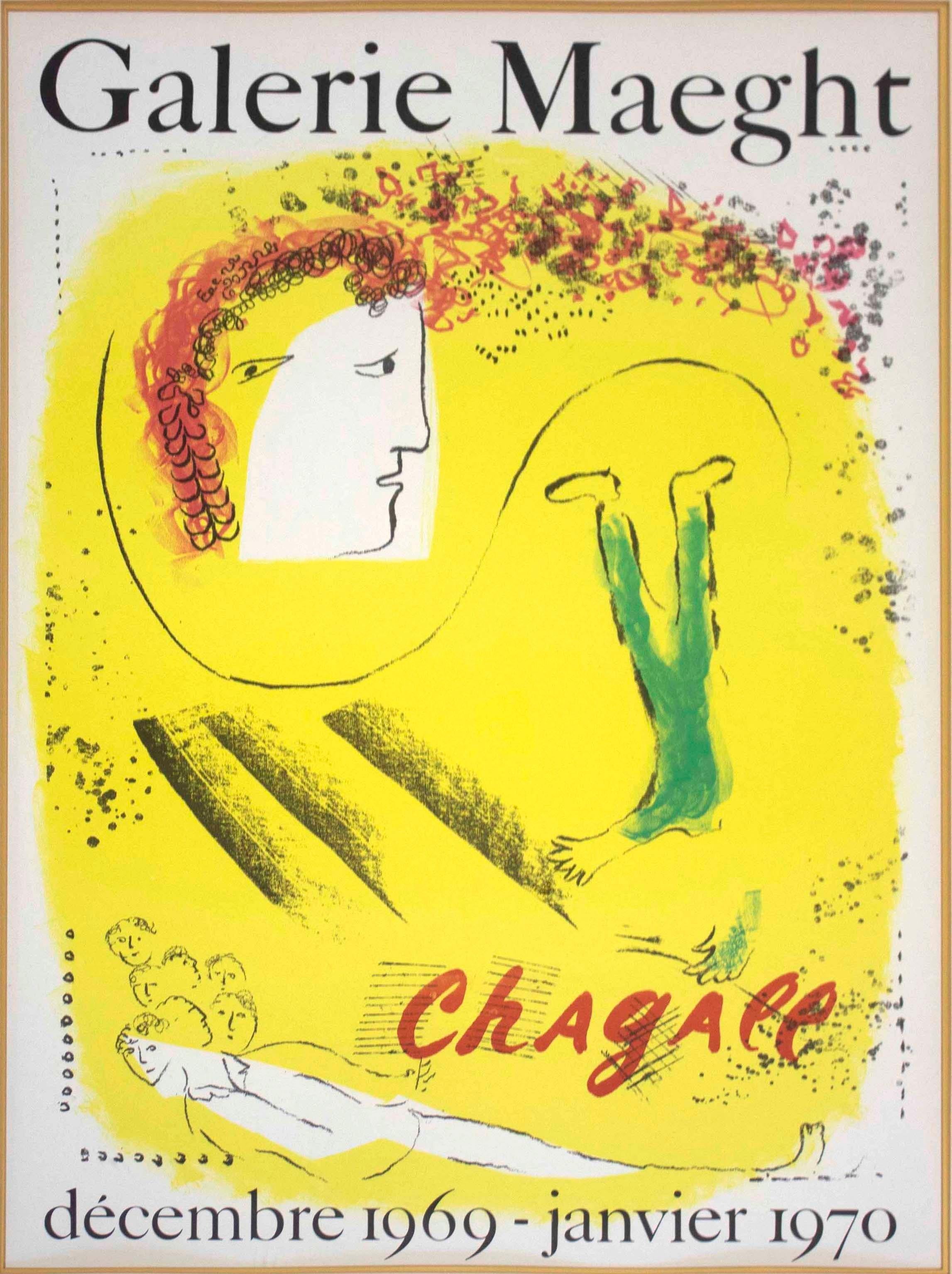 A whimsical vintage Marc Chagall vintage exhibition poster created for an exhibition at Galerie Maeght, Paris 1969. Edition size 3000 and printed by Moulot, Paris. Dimensions: 36.5H x 27.25W (framed). In excellent vintage condition. 

Marc Chagall
