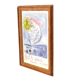 Marc Chagall Litografía a gran escala 46x31 Impresionante marco dorado Arte de mediados de siglo