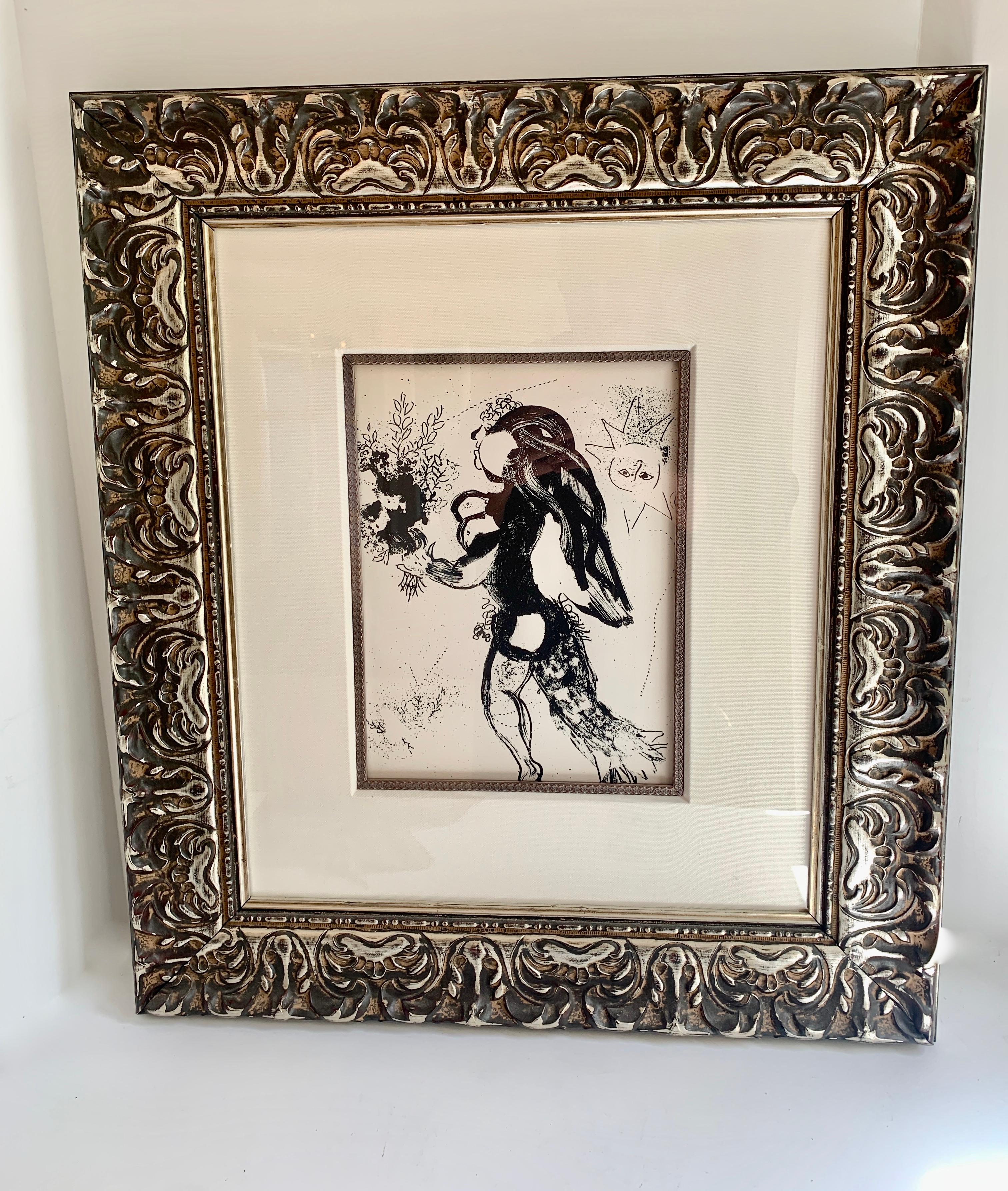 Framed Lithograph in black and white by artist, Marc Chagall, titled 