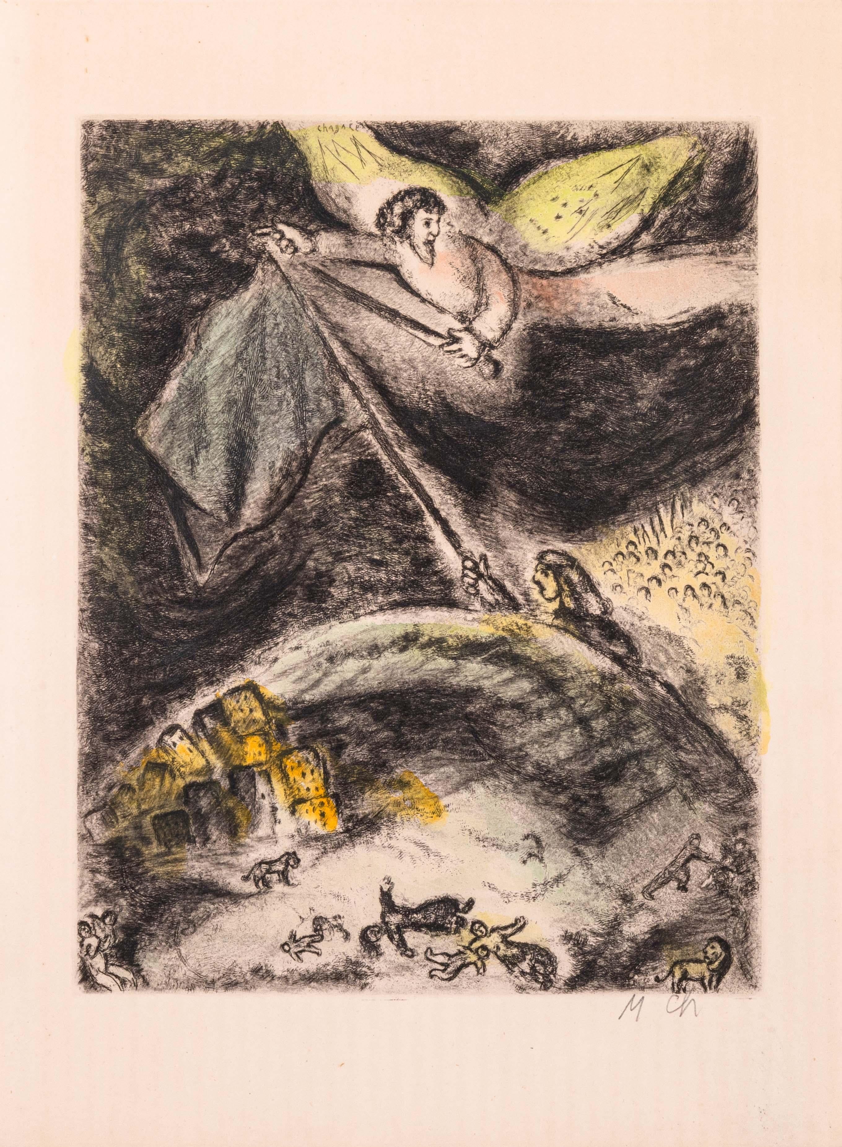 Romantic Marc Chagall Oracle sur Babylone pl. 93 from The Bible Series Signed Etching For Sale