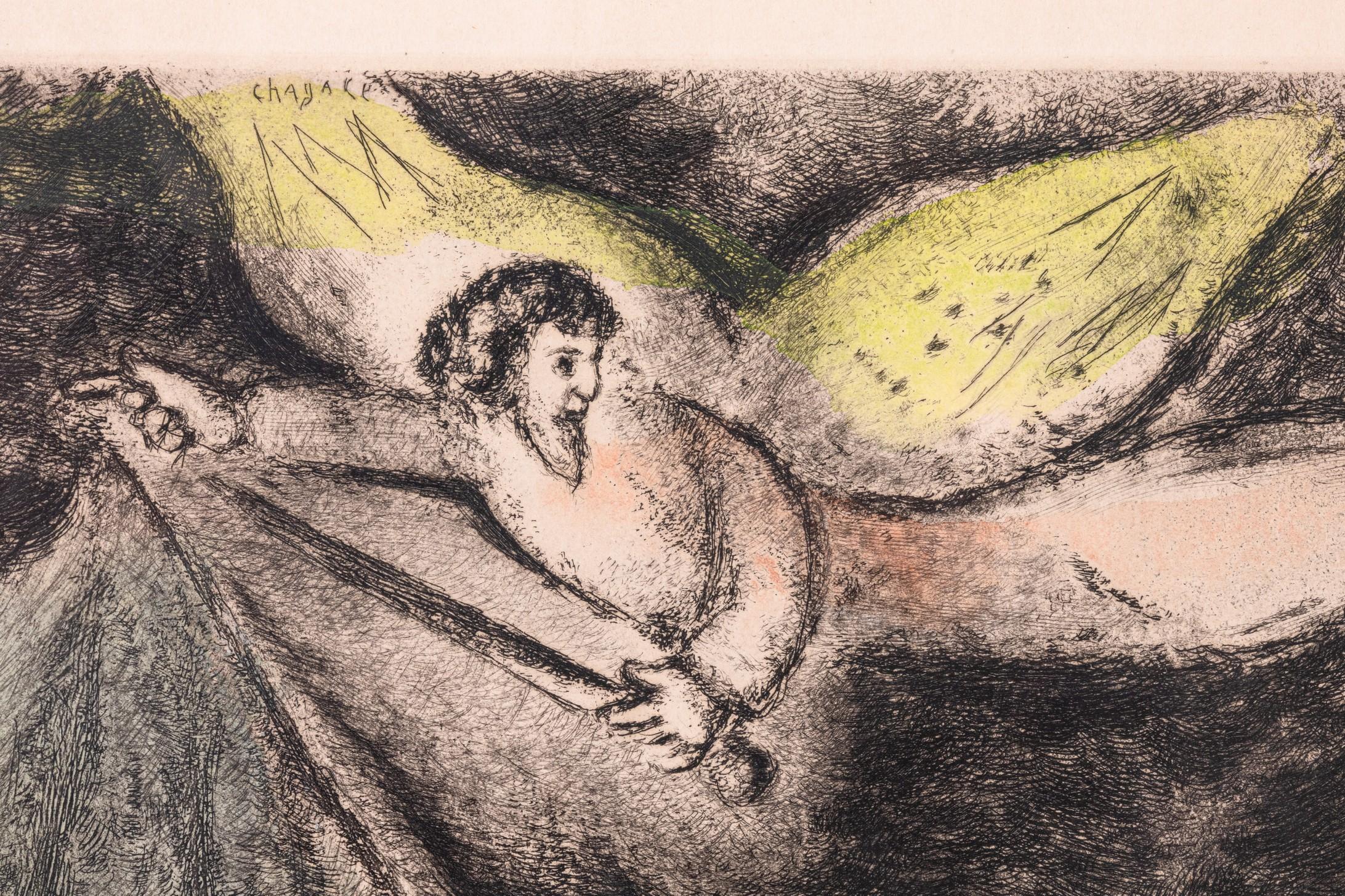Milieu du XXe siècle Marc Chagall Oracle sur Babylone pl. 93 de la série Bible Signé Gravure en vente