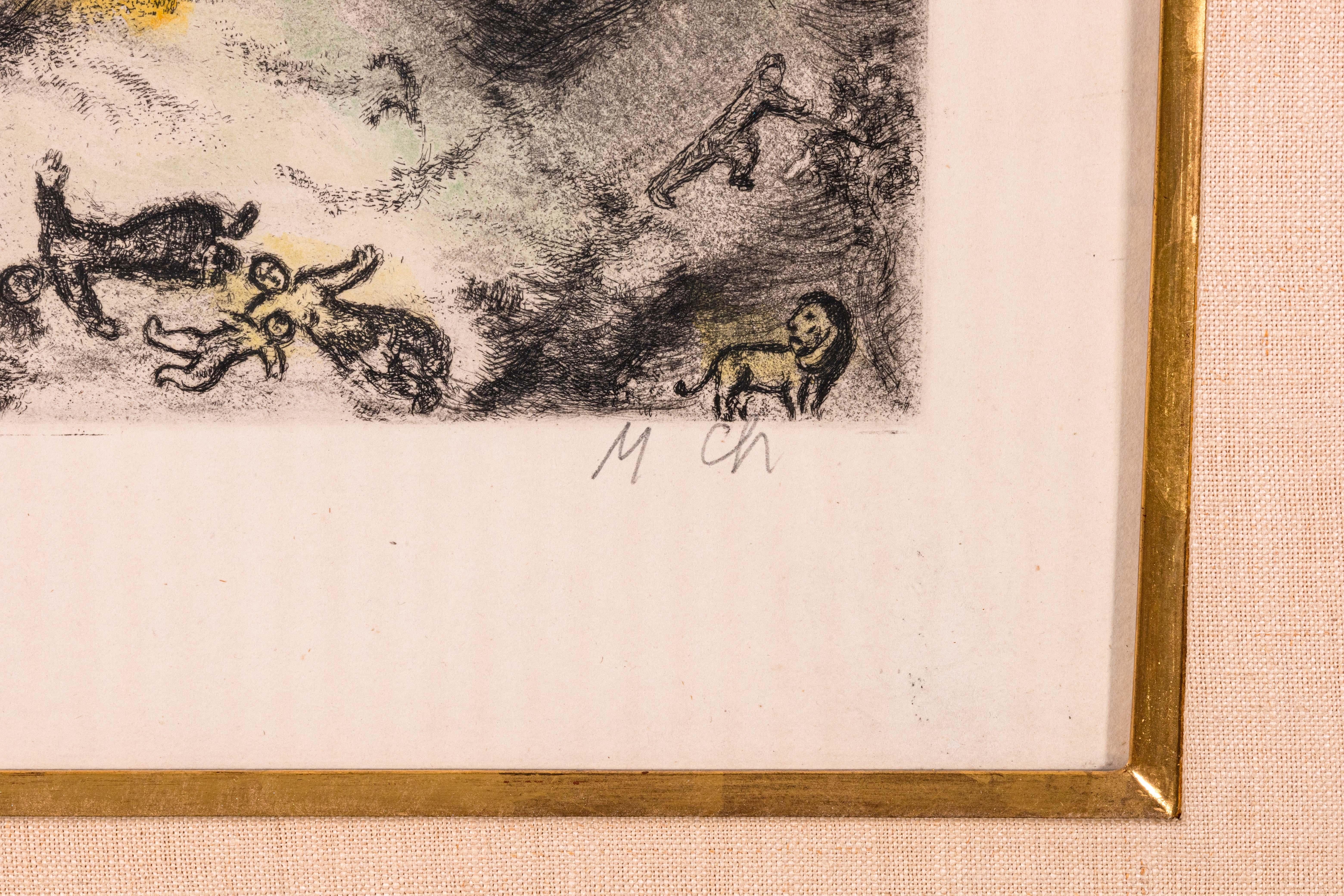 French Marc Chagall Oracle sur Babylone pl. 93 from The Bible Series Signed Etching For Sale