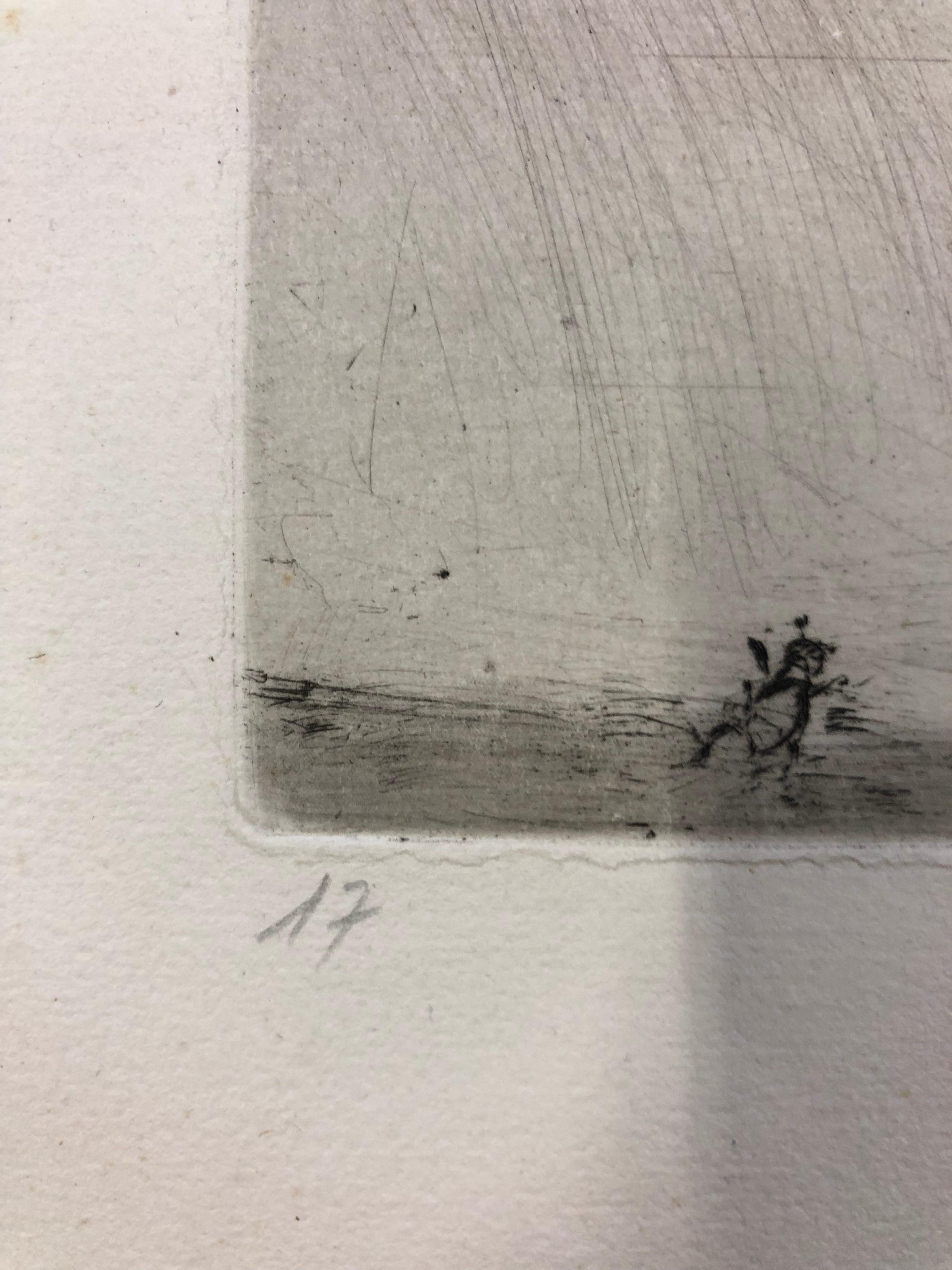 Mid-Century Modern Marc Chagall Original Etching from the Les Fontaine Fables