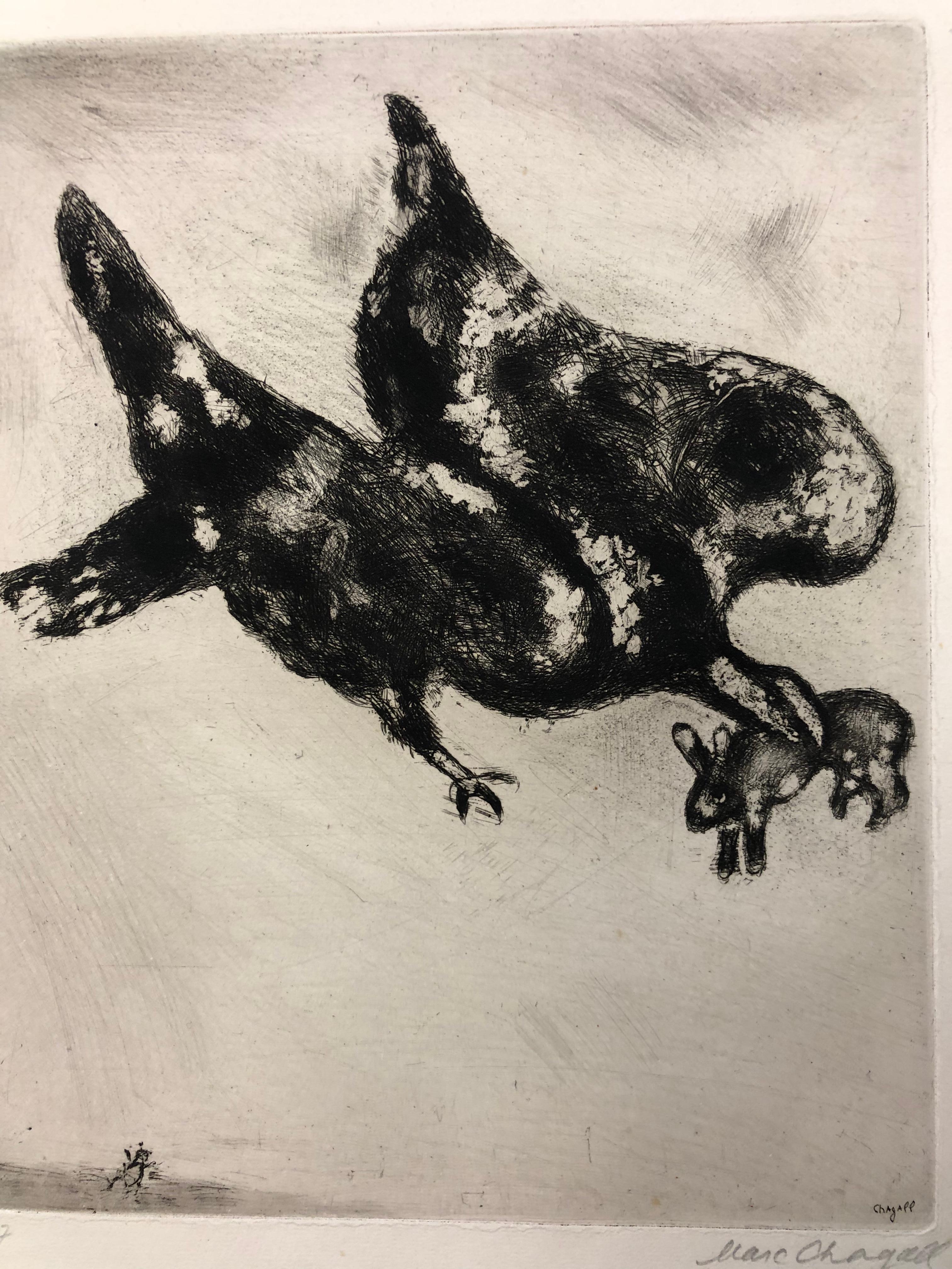 French Marc Chagall Original Etching from the Les Fontaine Fables