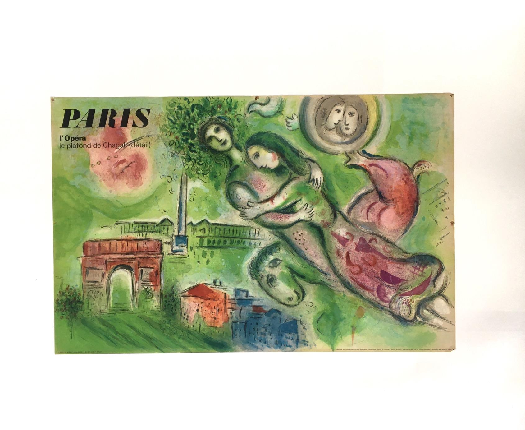 Original poster Marc Chagall PARIS L'Opera, Le plafond de Chagall (detail) Romeo & Juliette. Made in France, 1964. D'apres Marc Chagall - Ch. Sortier Gravure. Printed in Paris, France - Published by and for the French Government. This impressive and