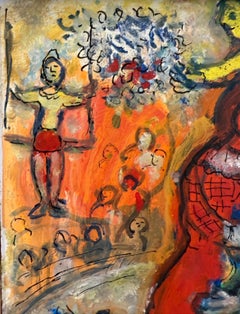 An Exceptional Chagall A clown in blue-green and a female equestrian painting