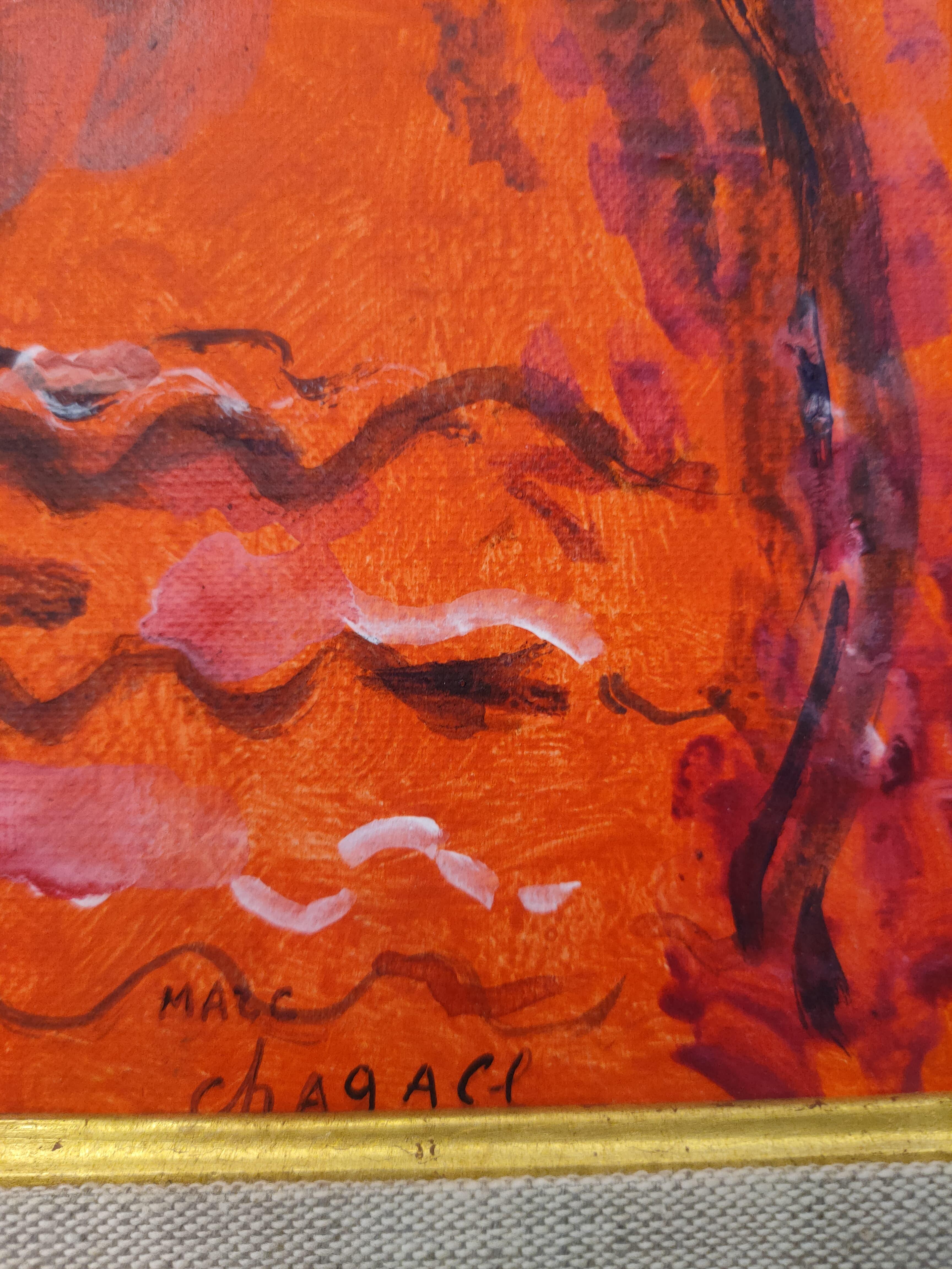 La Femme en rouge - Figurative Painting Rosso di Marc Chagall