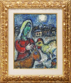 Paysanne Au Visage Vert, Pintura al temple moderna original de Marc Chagall